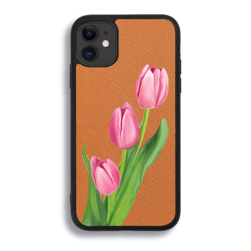 Pink Tulips - iPhone 11 - Tobacco Brown
