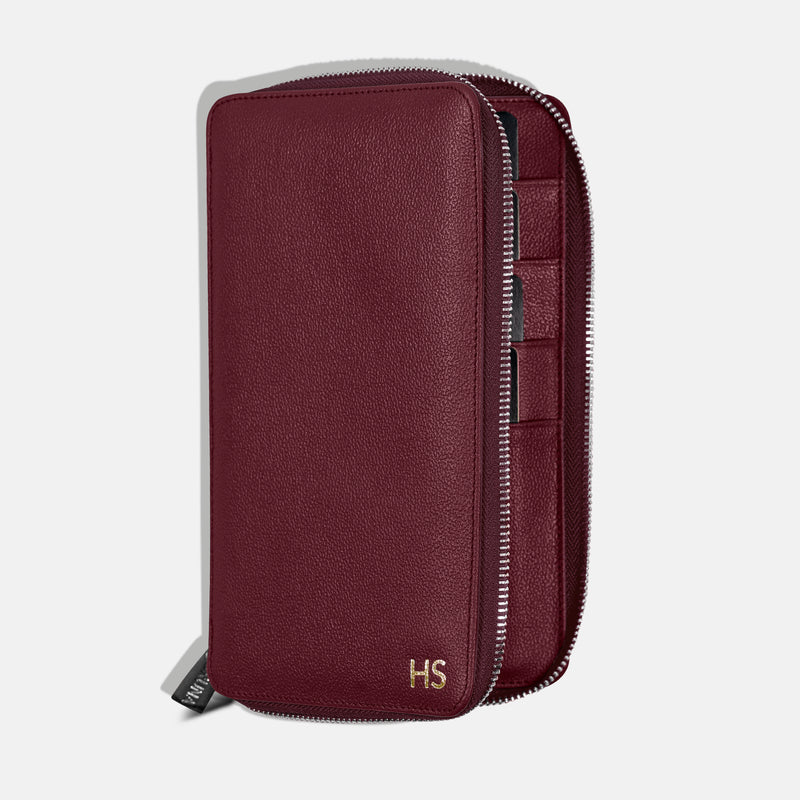 Funda con Cierre para 4 Pasaportes - Burgundy