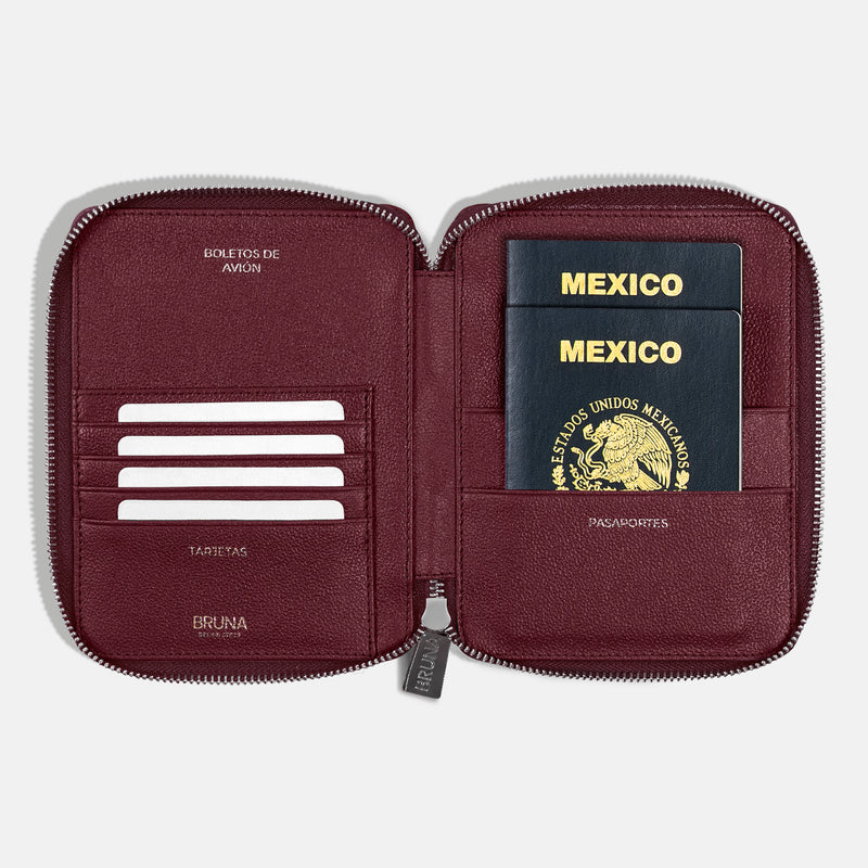 Funda con Cierre para 2 Pasaportes - Burgundy