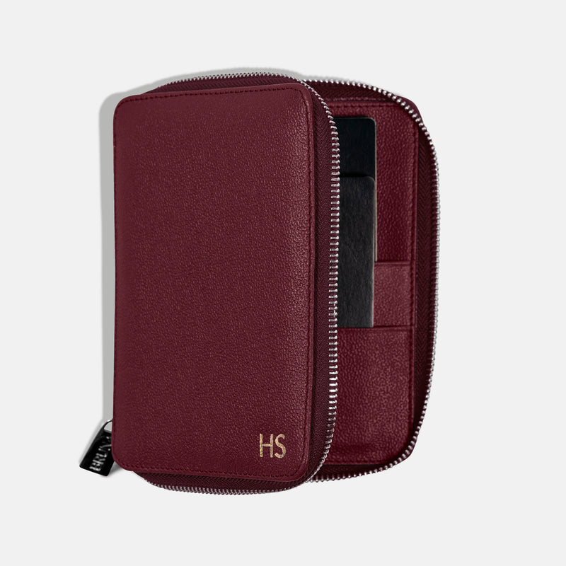 Funda con Cierre para 2 Pasaportes - Burgundy