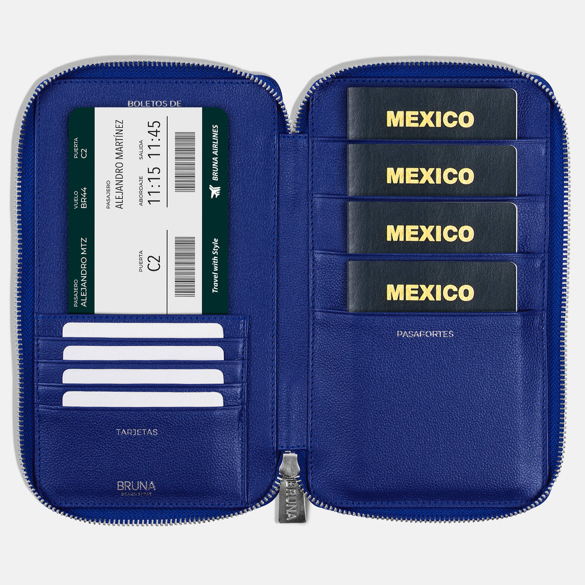 Zippered Holder for 4 Passports - Blue Riviera