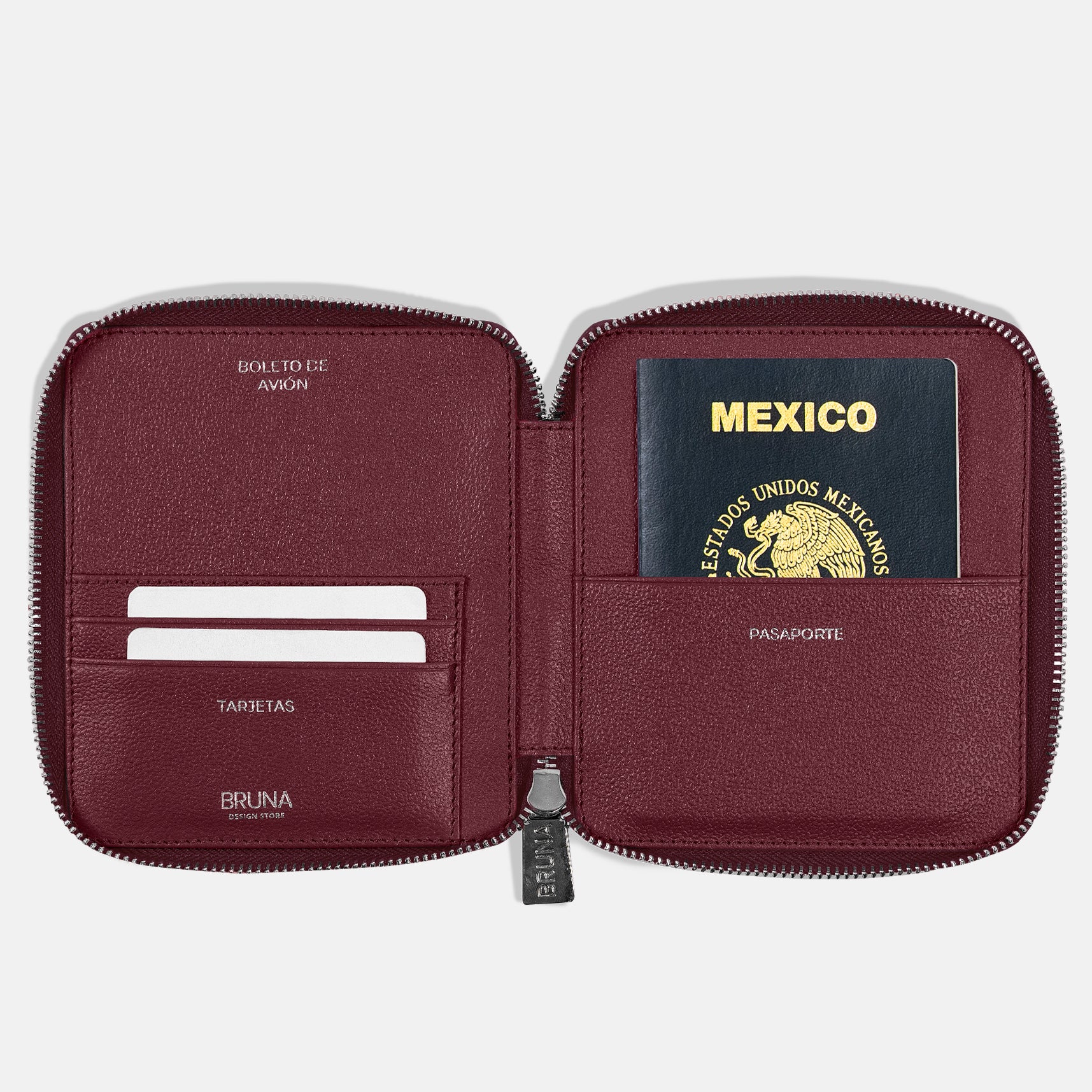 Funda con Cierre para 1 Pasaporte - Burgundy