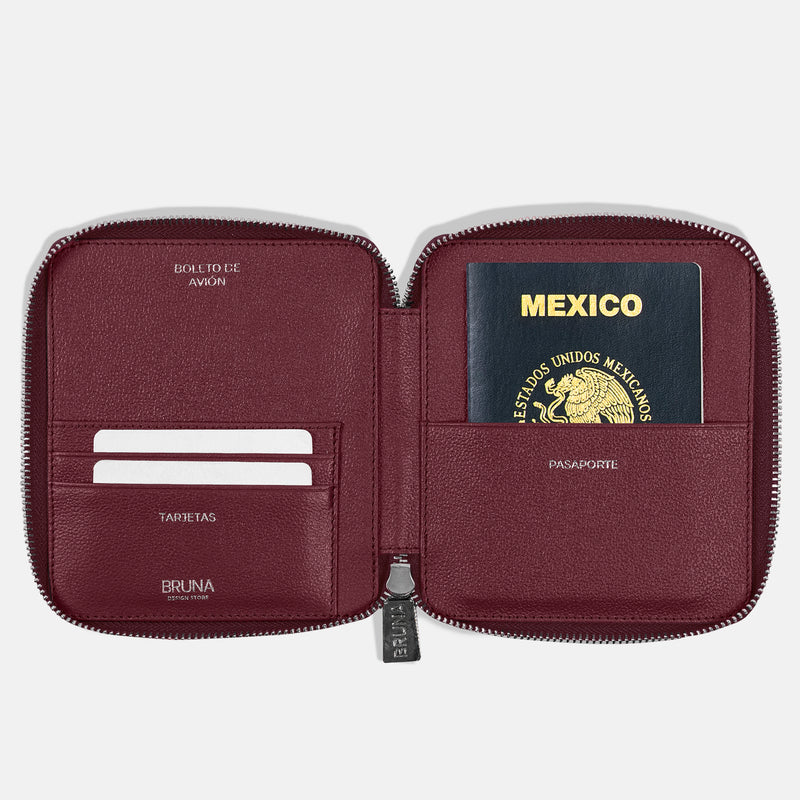 Funda con Cierre para 1 Pasaporte - Burgundy