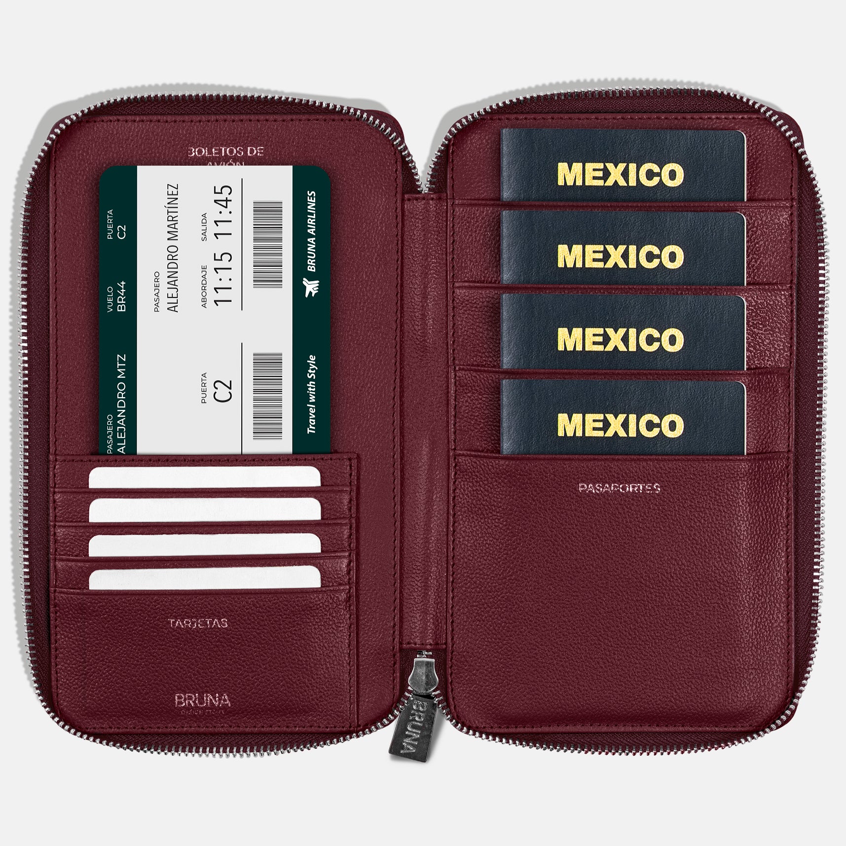 Funda con Cierre para 4 Pasaportes - Burgundy
