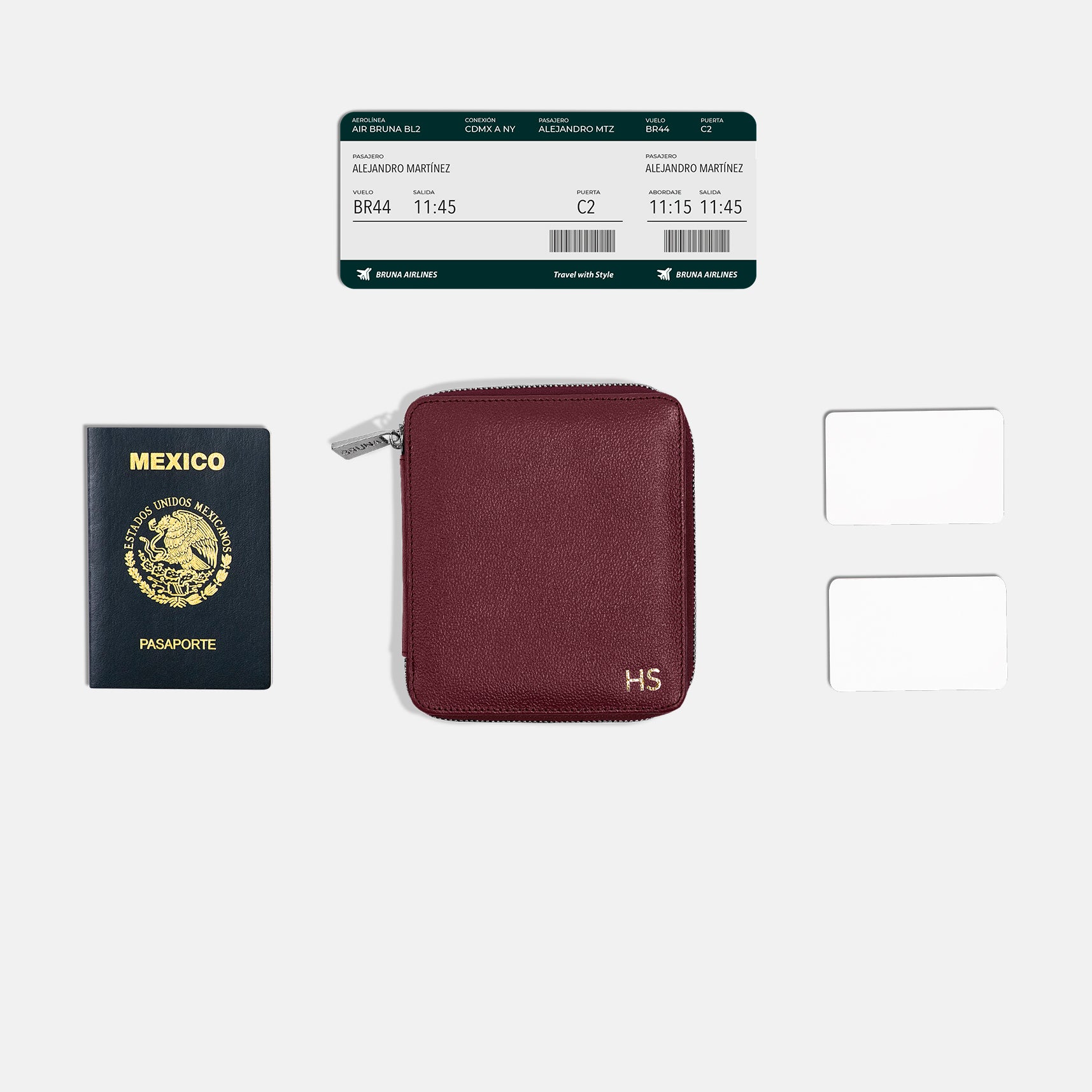 Funda con Cierre para 1 Pasaporte - Burgundy