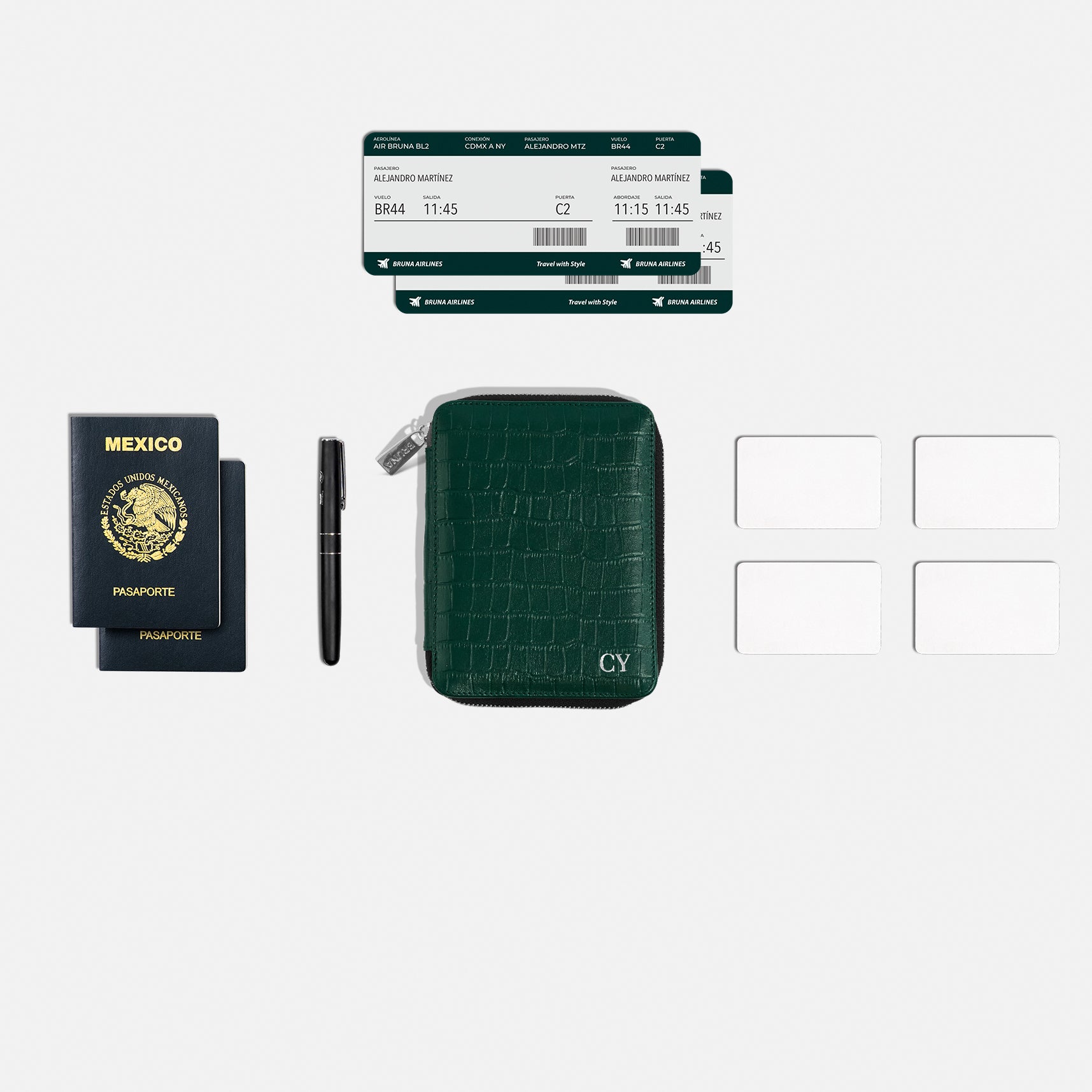 Funda con Cierre para 2 Pasaportes - Maverick Green