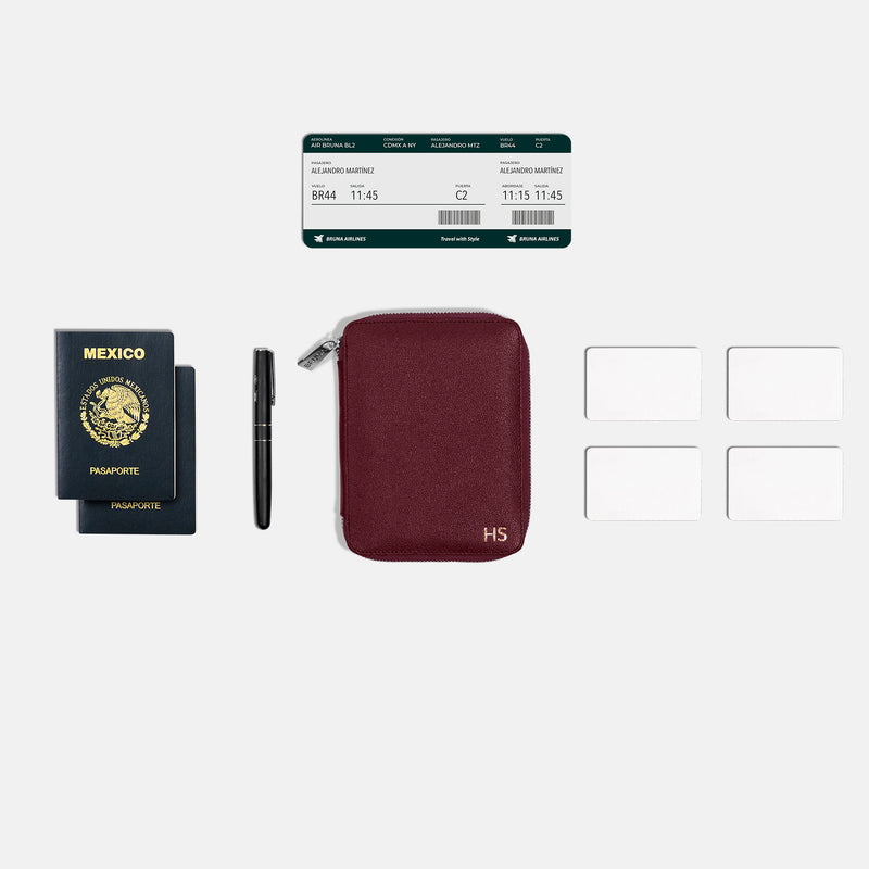 Funda con Cierre para 2 Pasaportes - Burgundy
