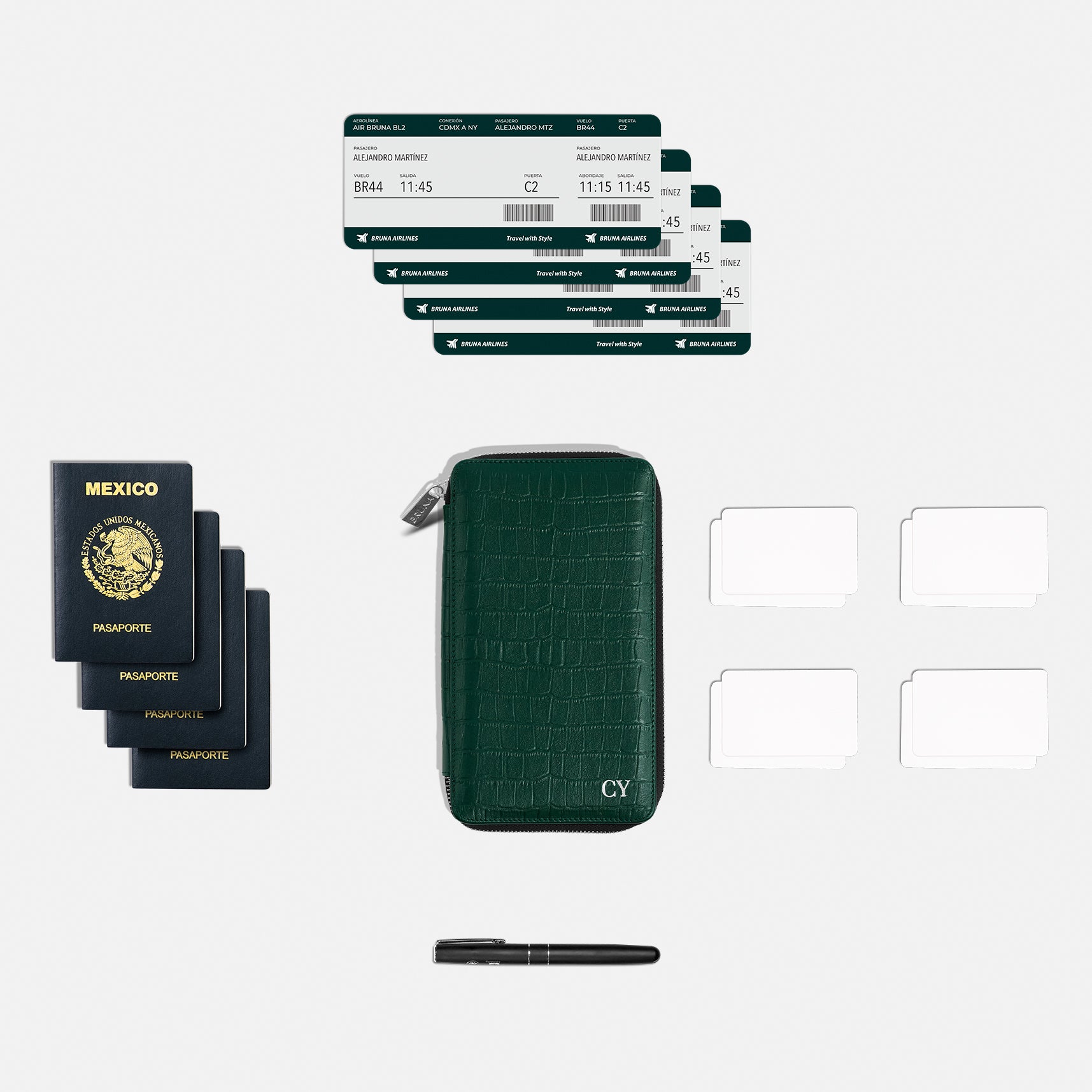 Funda con Cierre para 4 Pasaportes - Maverick Green