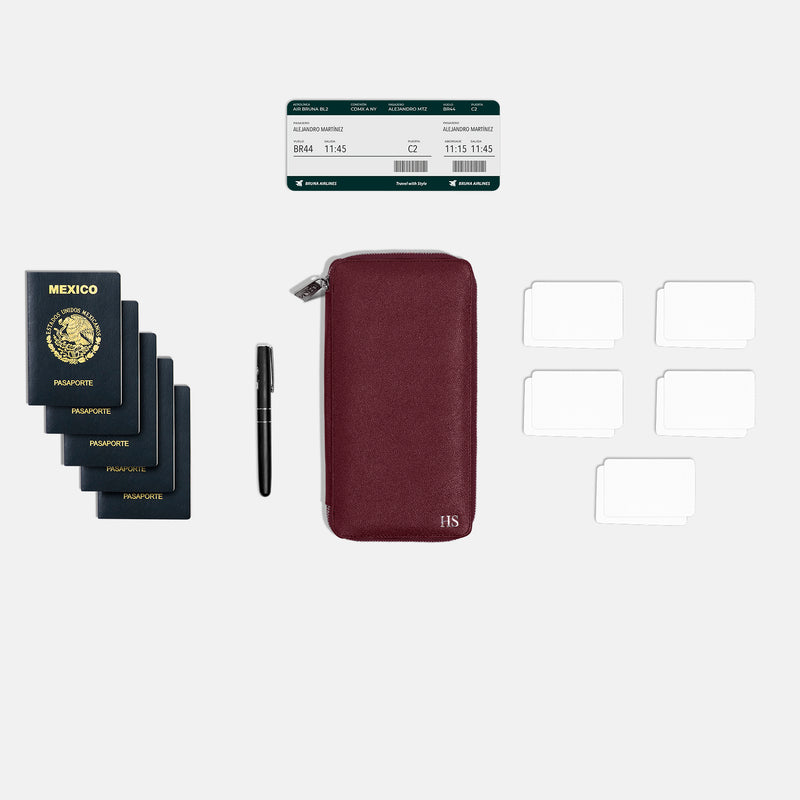Funda con Cierre para 5 Pasaportes - Burgundy