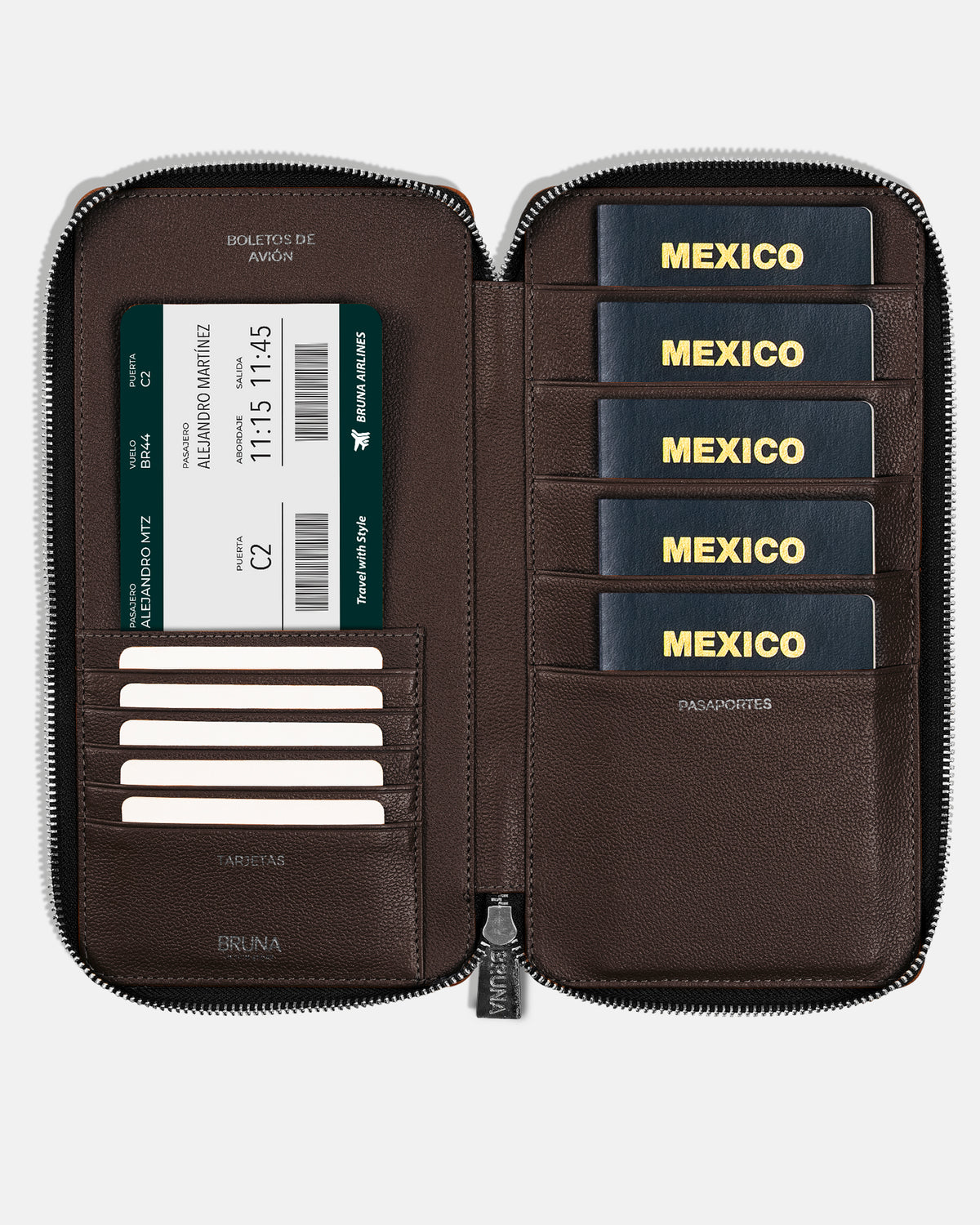 Zippered Holder for 5 Passports - Black Caviar