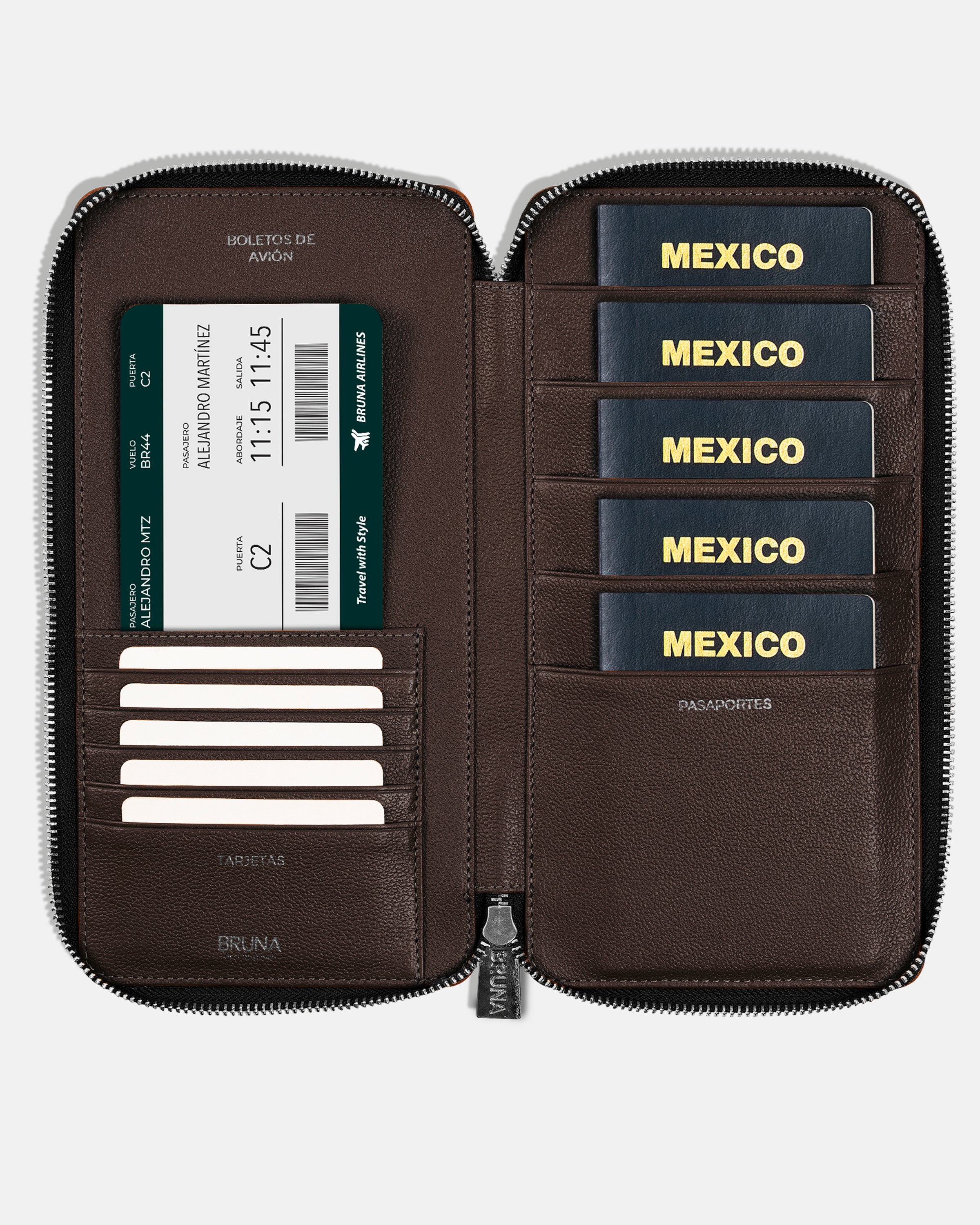 Zippered Holder for 5 Passports - Black Caviar