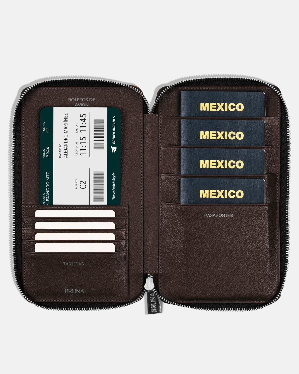 Zippered Holder for 4 Passports - Black Caviar
