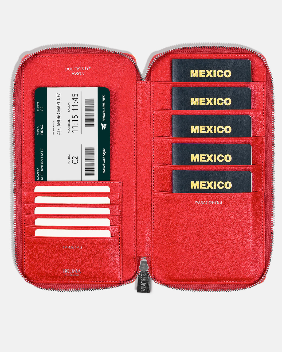 Zippered Holder for 5 Passports - Black Caviar
