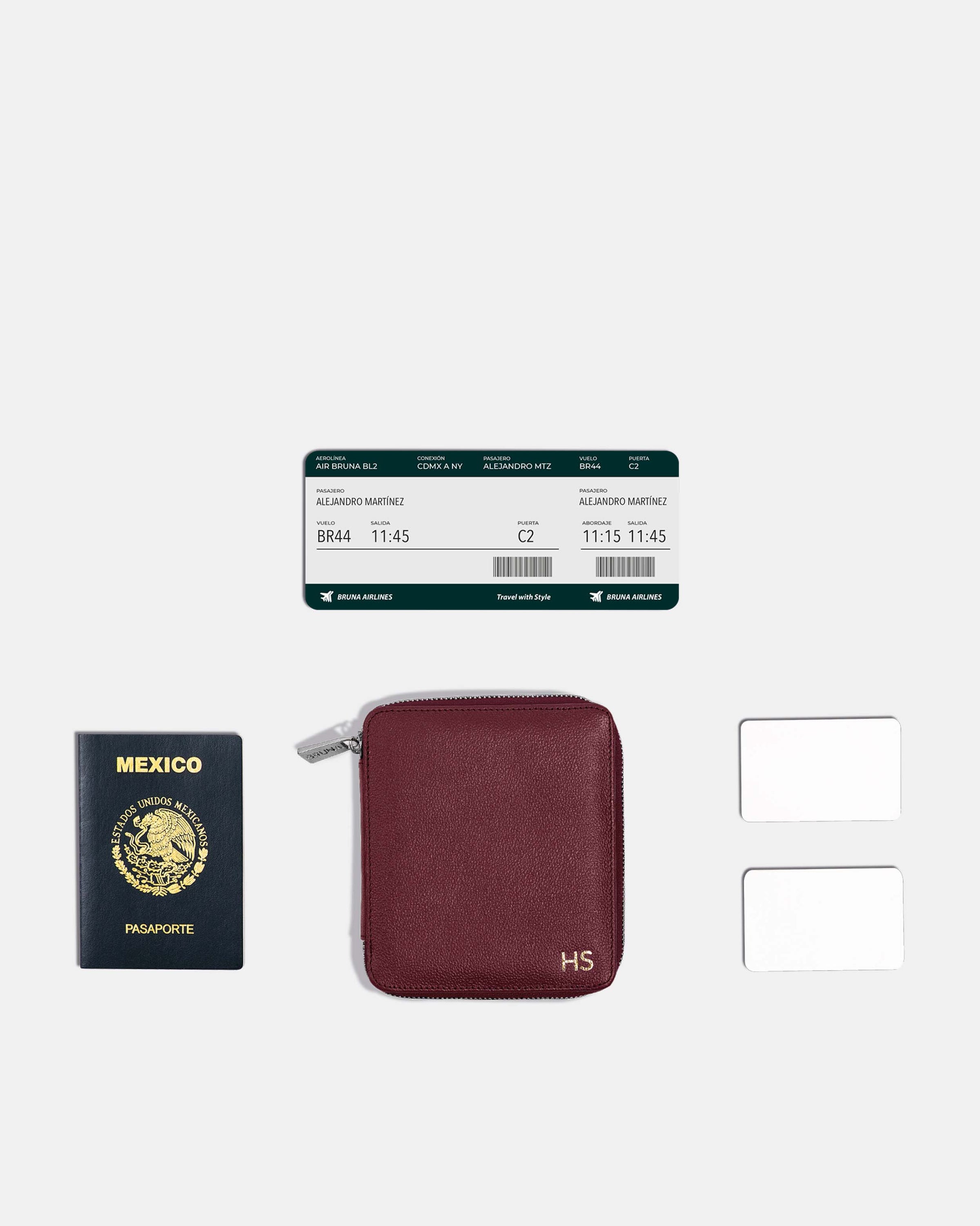 Funda con Cierre para 1 Pasaporte - Burgundy