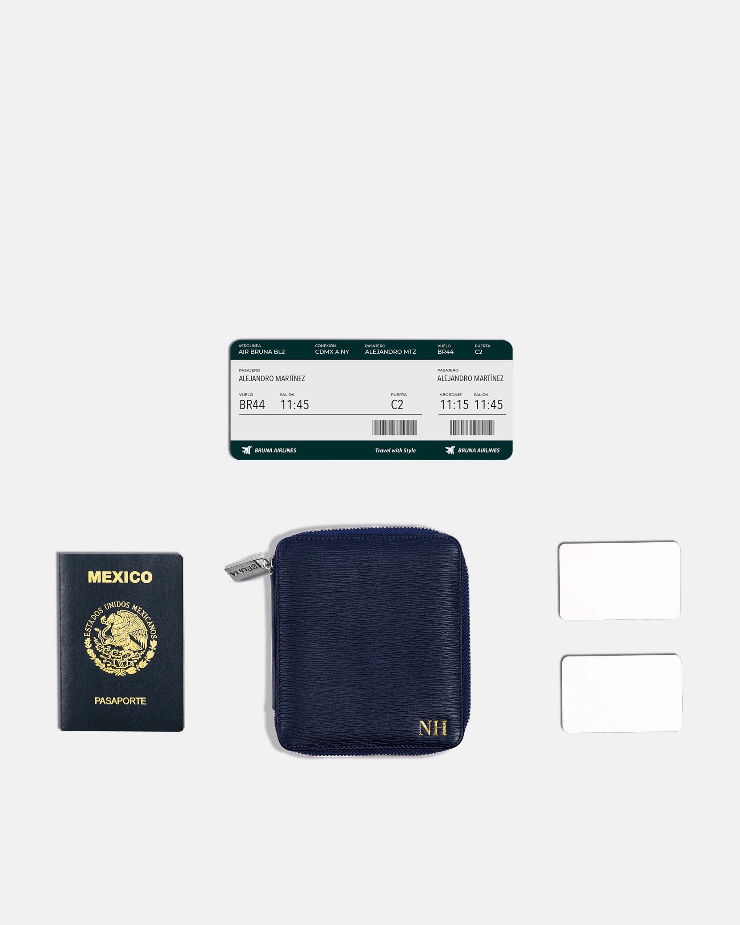 Funda con Cierre para 1 Pasaporte - Navy Phantom