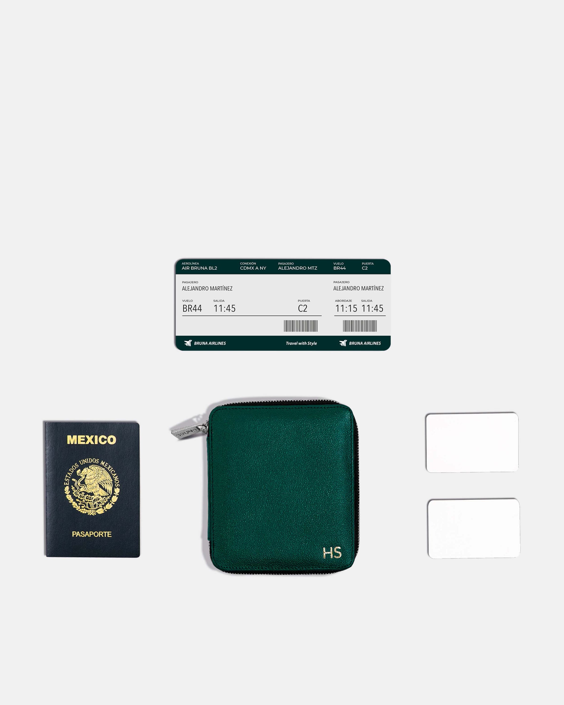 Funda con Cierre para 1 Pasaporte - Forest Green