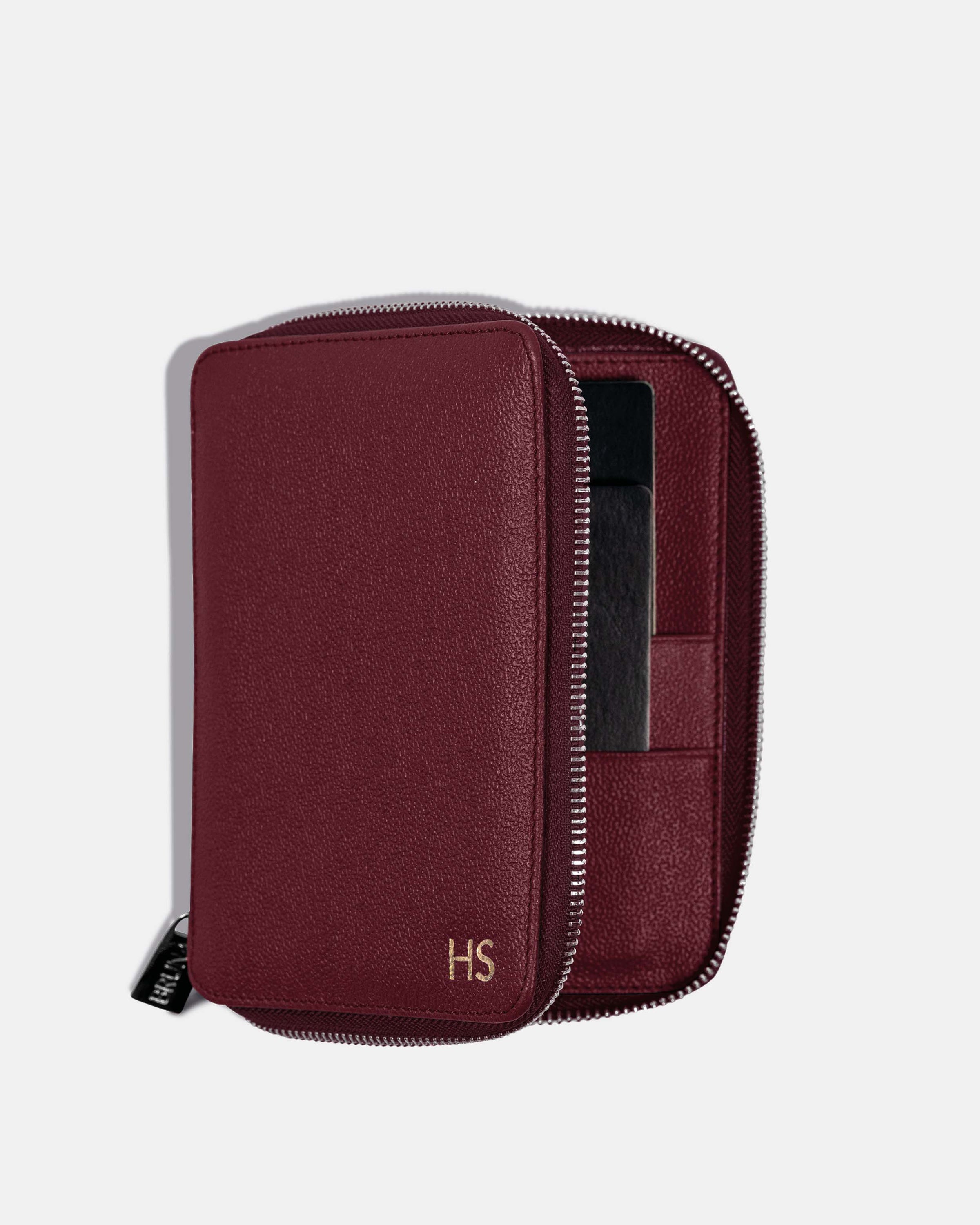 Funda con Cierre para 2 Pasaportes - Burgundy