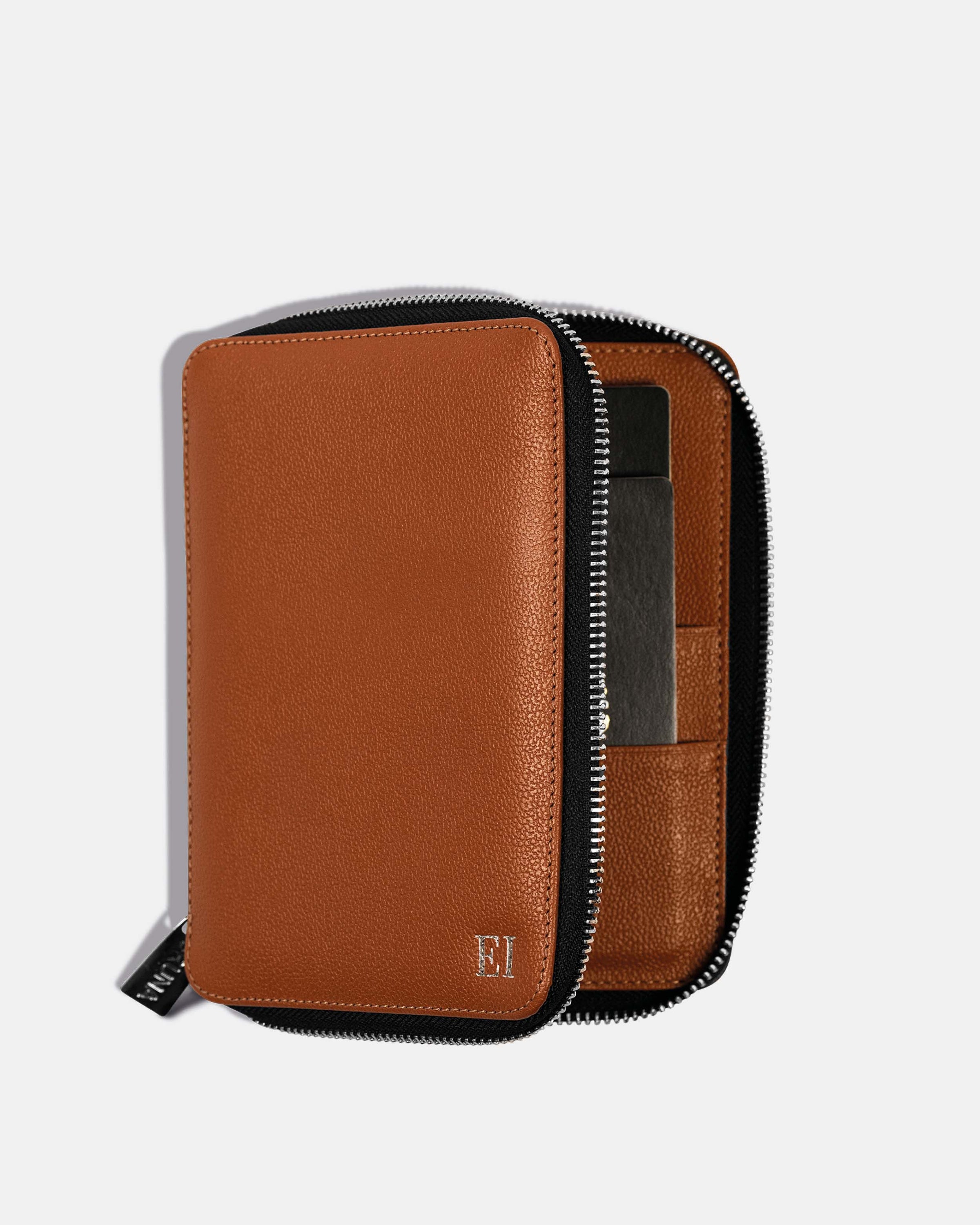 Funda con Cierre para 2 Pasaportes - Sahara Brown