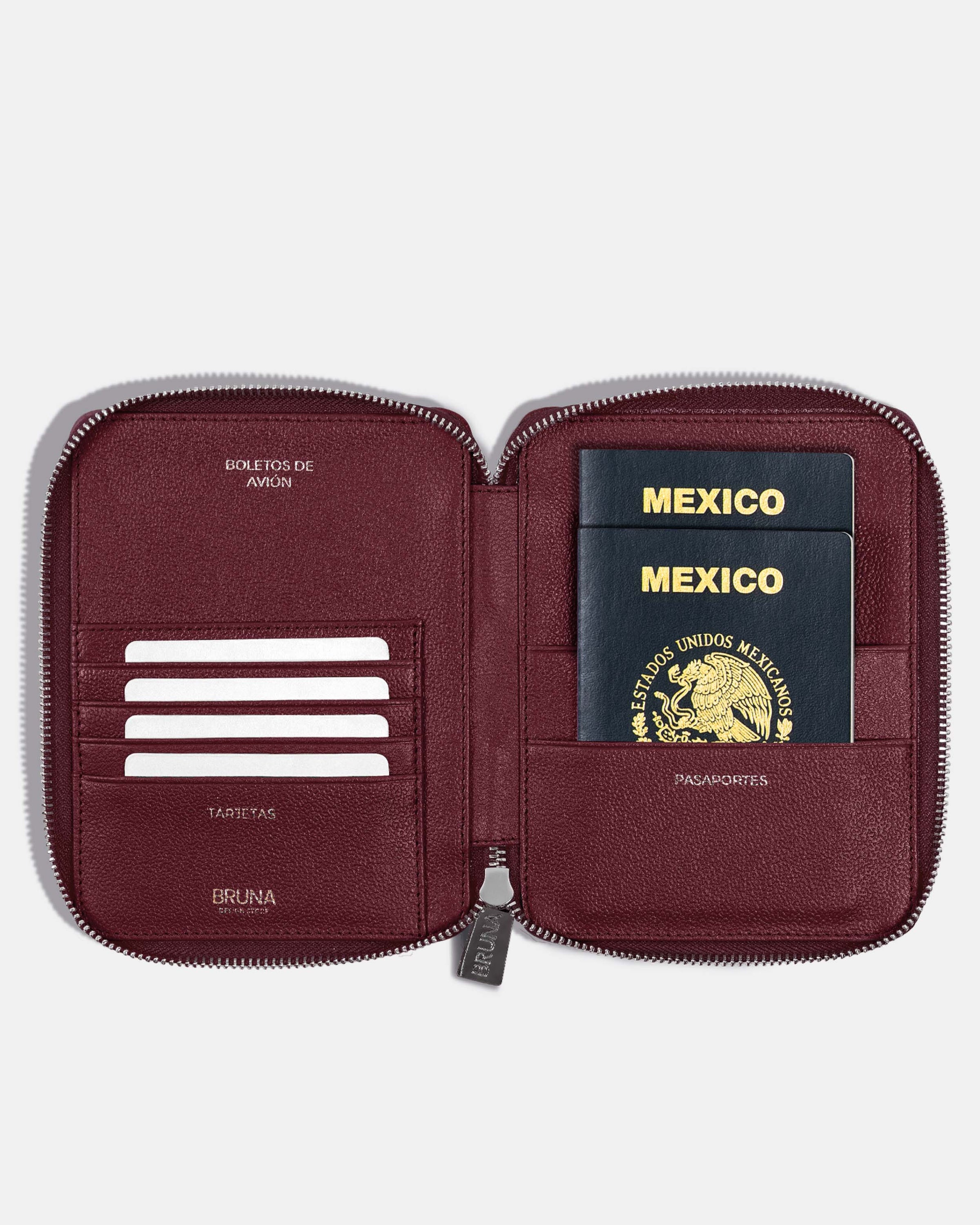 Funda con Cierre para 2 Pasaportes - Burgundy