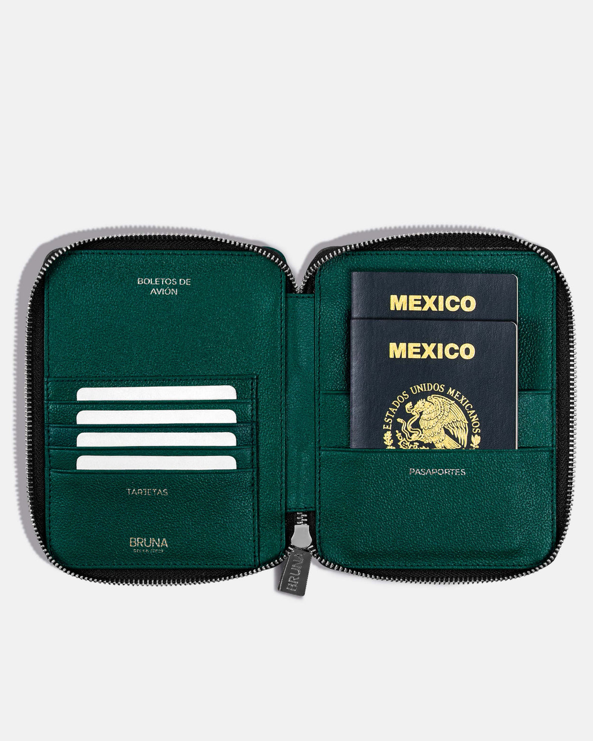 Funda con Cierre para 2 Pasaportes - Forest Green
