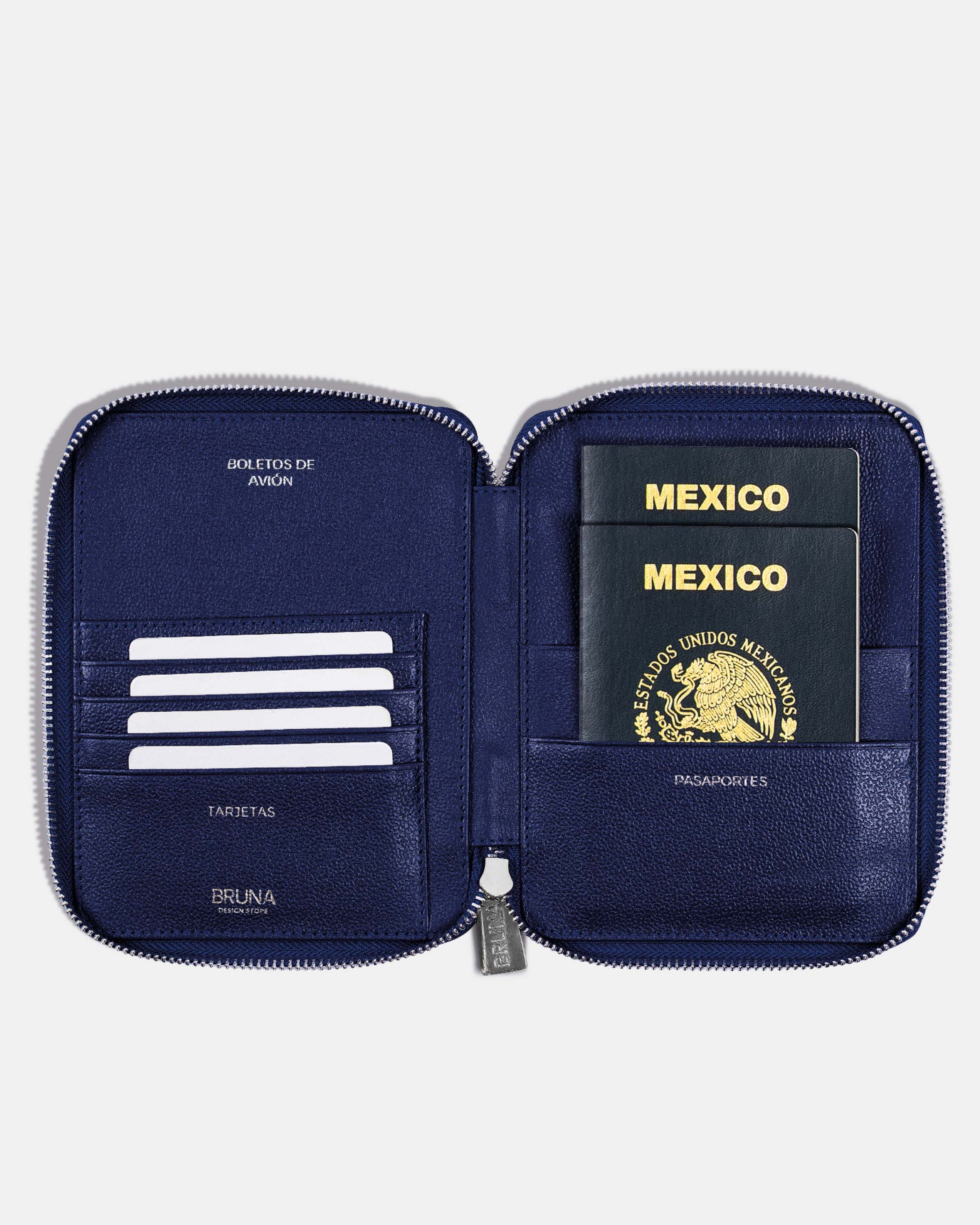 Funda con Cierre para 2 Pasaportes - Navy Blue