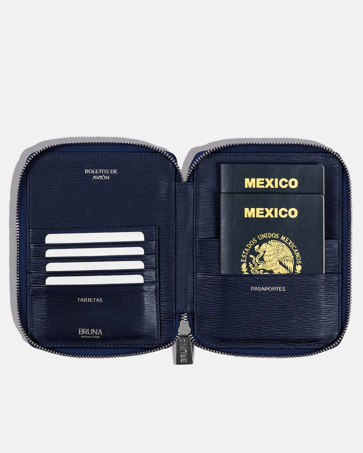 Funda con Cierre para 2 Pasaportes - Navy Phantom