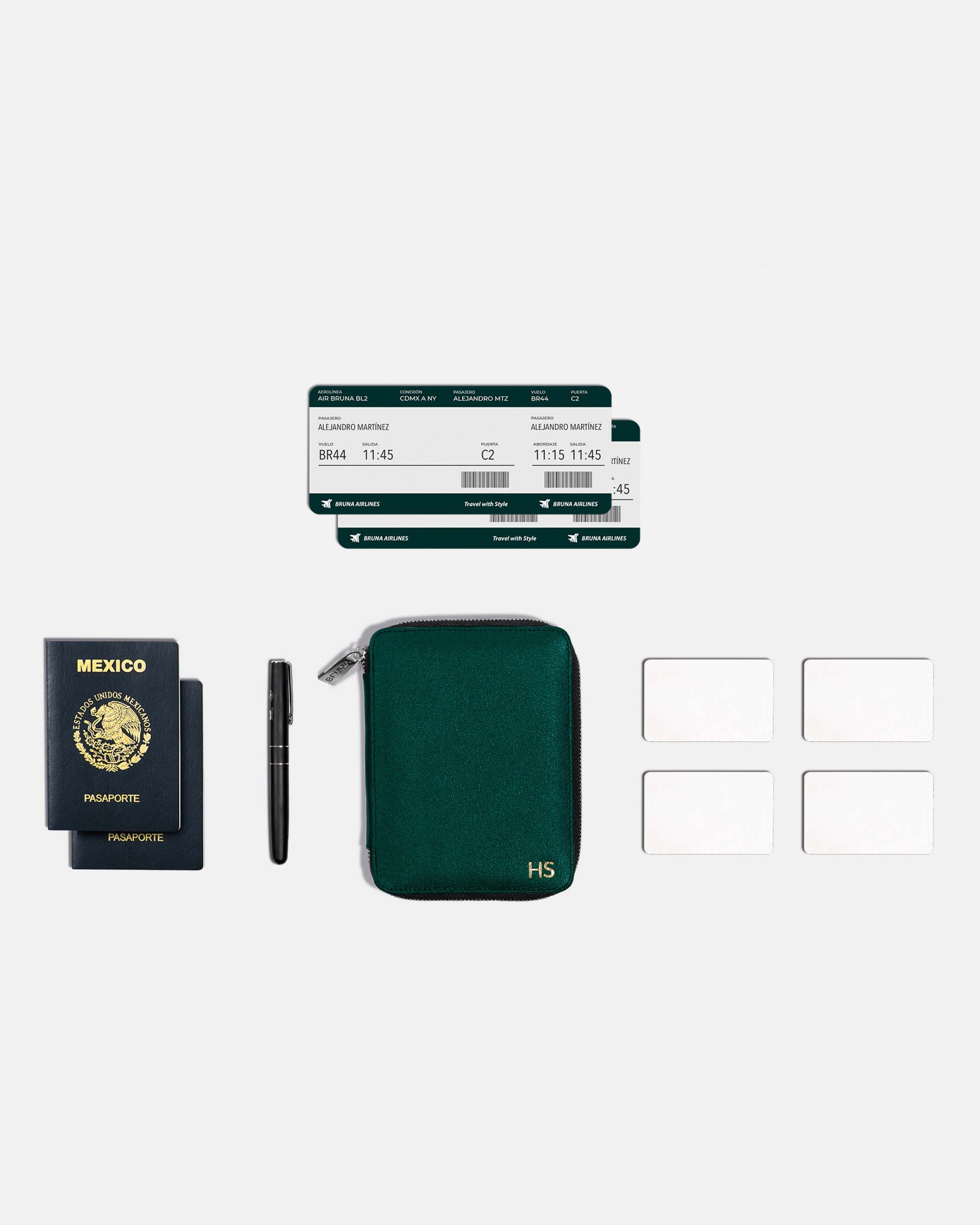Funda con Cierre para 2 Pasaportes - Forest Green