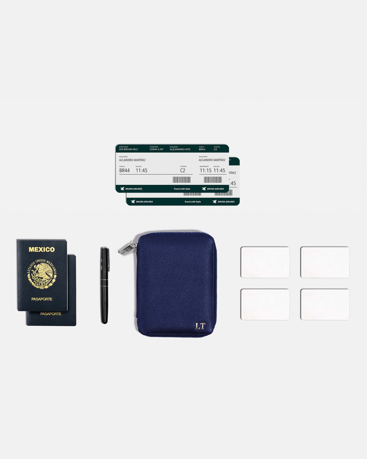 Funda con Cierre para 2 Pasaportes - Navy Blue