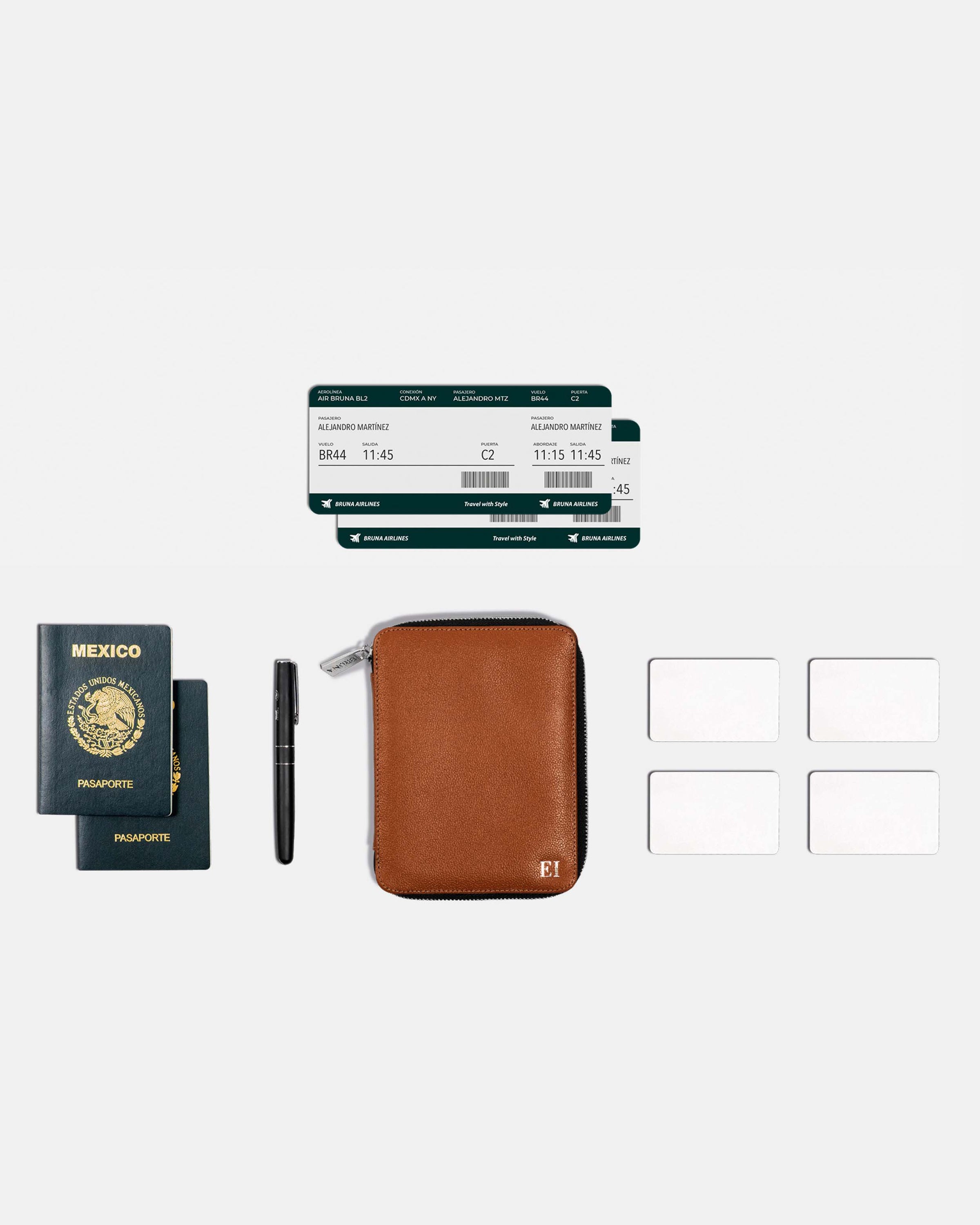 Funda con Cierre para 2 Pasaportes - Sahara Brown