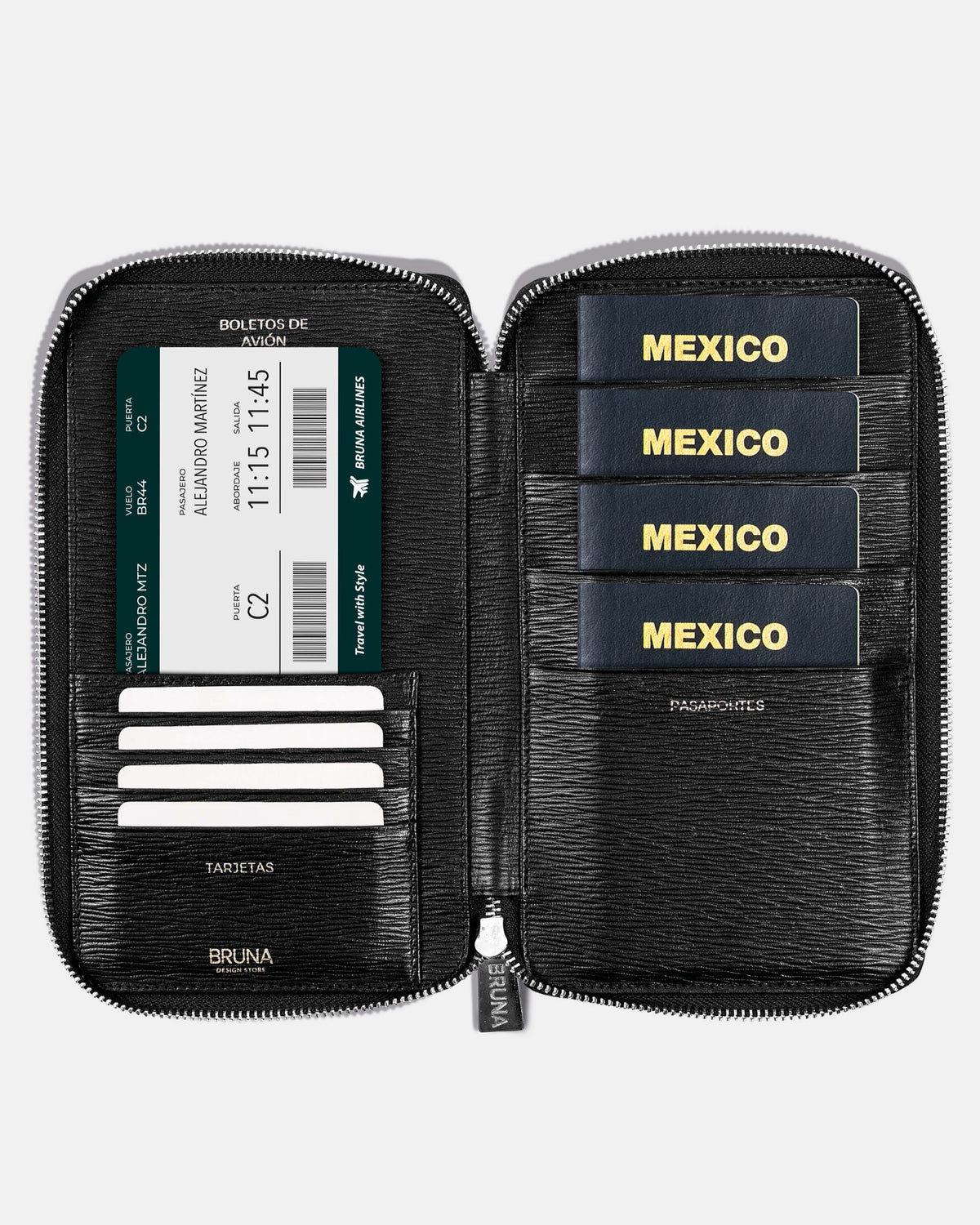 Zippered Holder for 4 Passports - Black Phantom