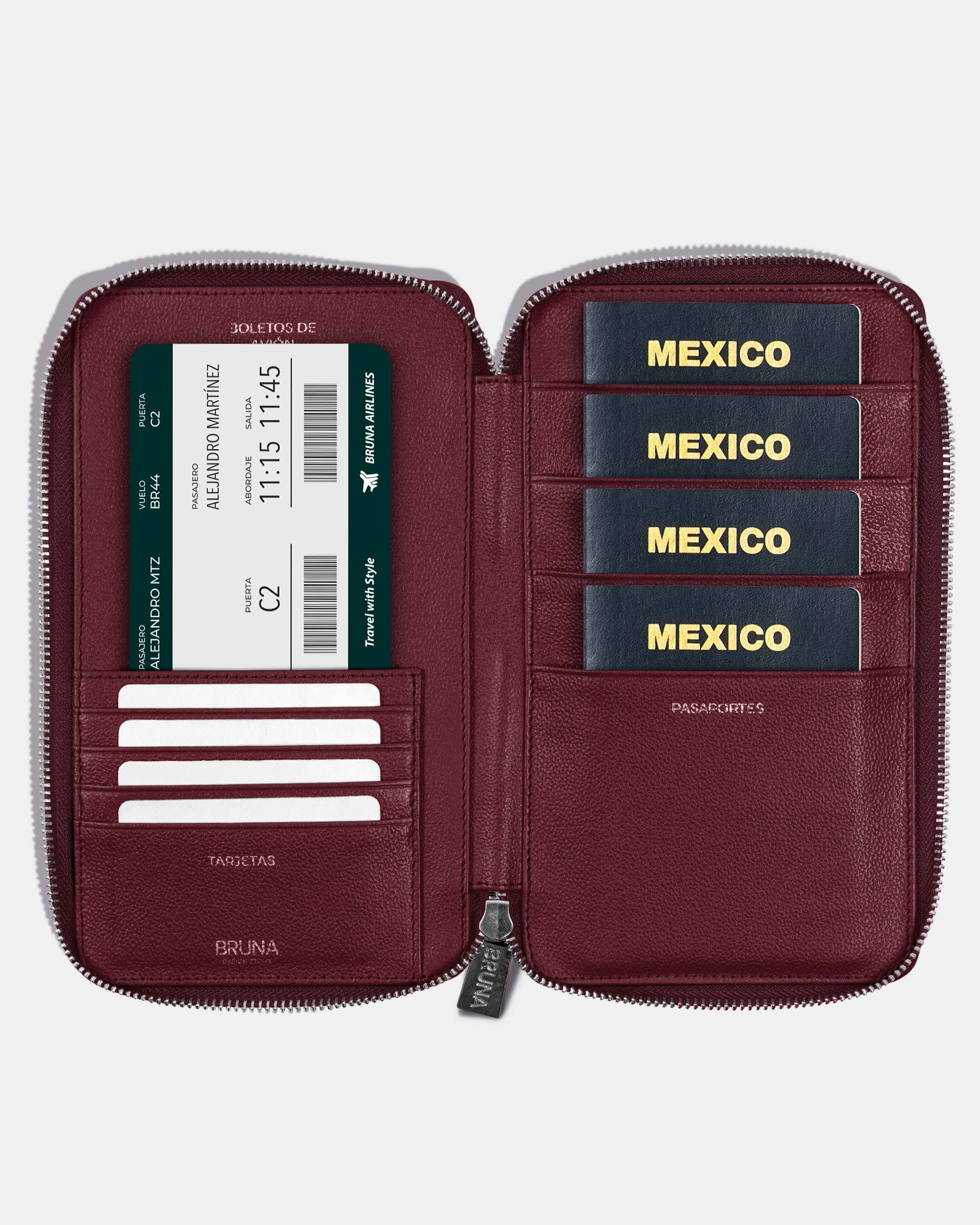 Funda con Cierre para 4 Pasaportes - Burgundy
