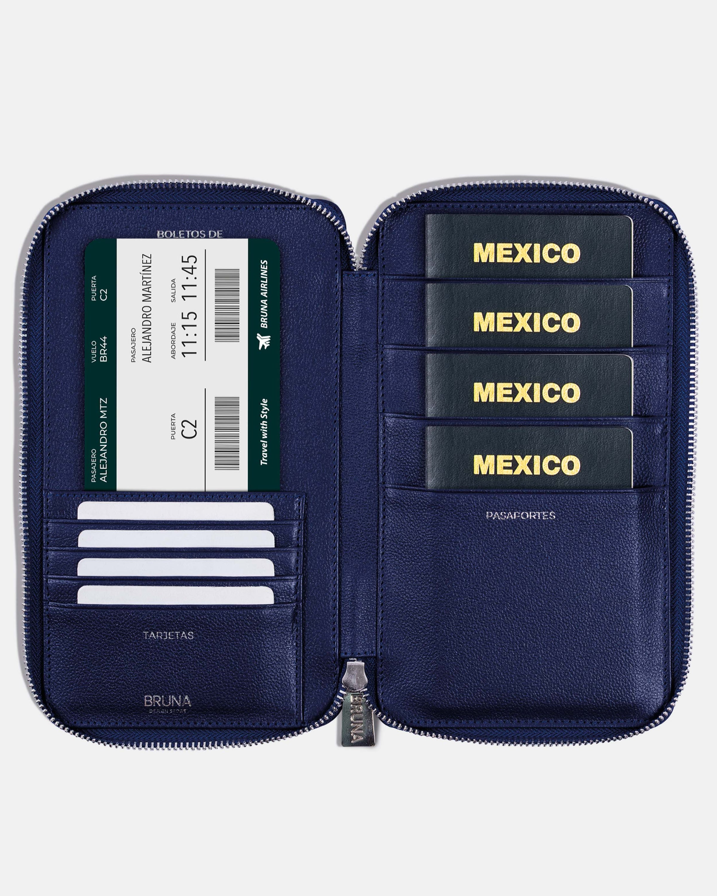 Funda con Cierre para 4 Pasaportes - Navy Blue