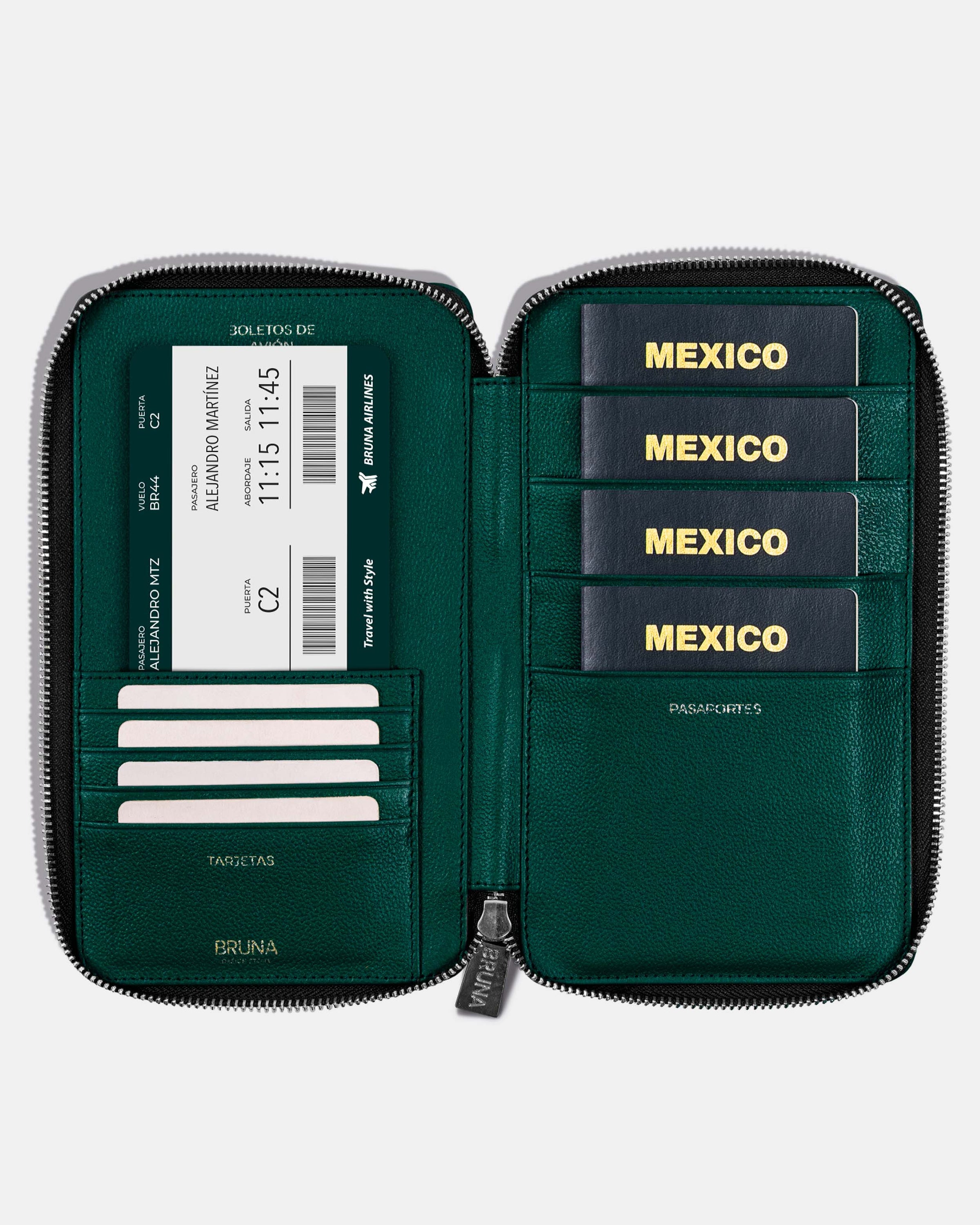 Funda con Cierre para 4 Pasaportes - Forest Green