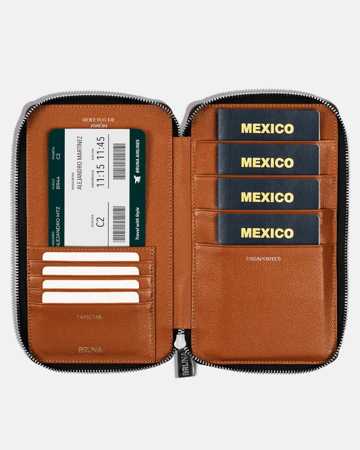Zippered Holder for 4 Passports - Sahara Brown