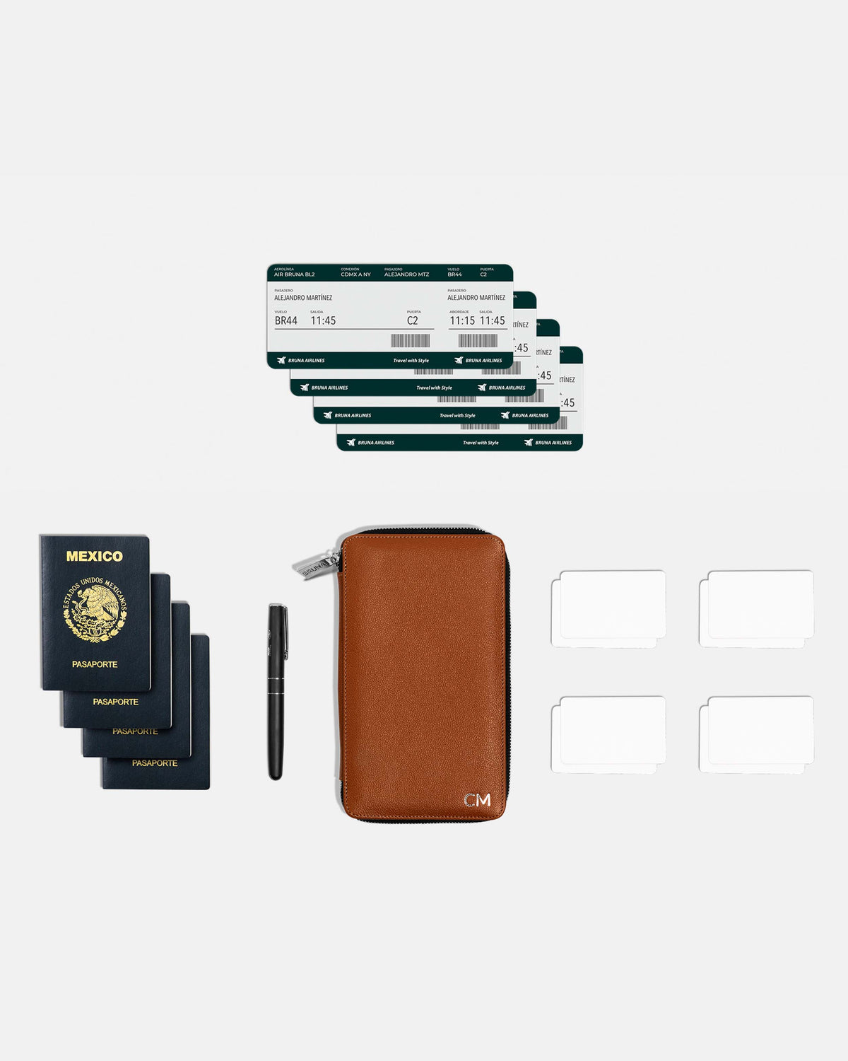 Funda con Cierre para 4 Pasaportes - Latte
