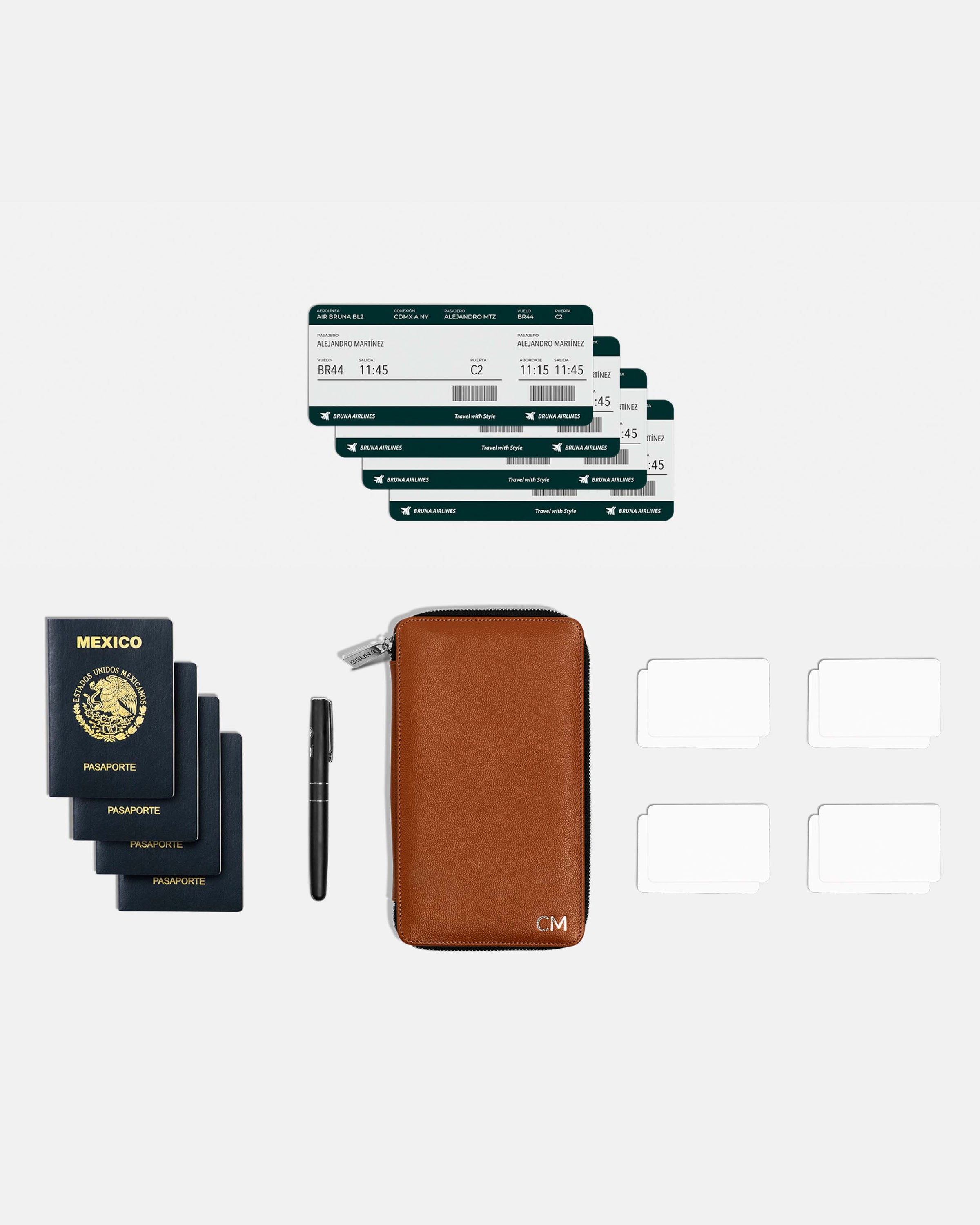 Zippered Holder for 4 Passports - Sahara Brown