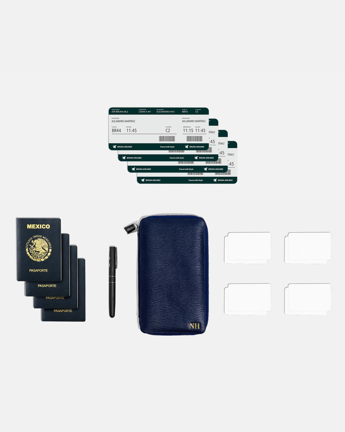 Funda con Cierre para 4 Pasaportes - Navy Phantom