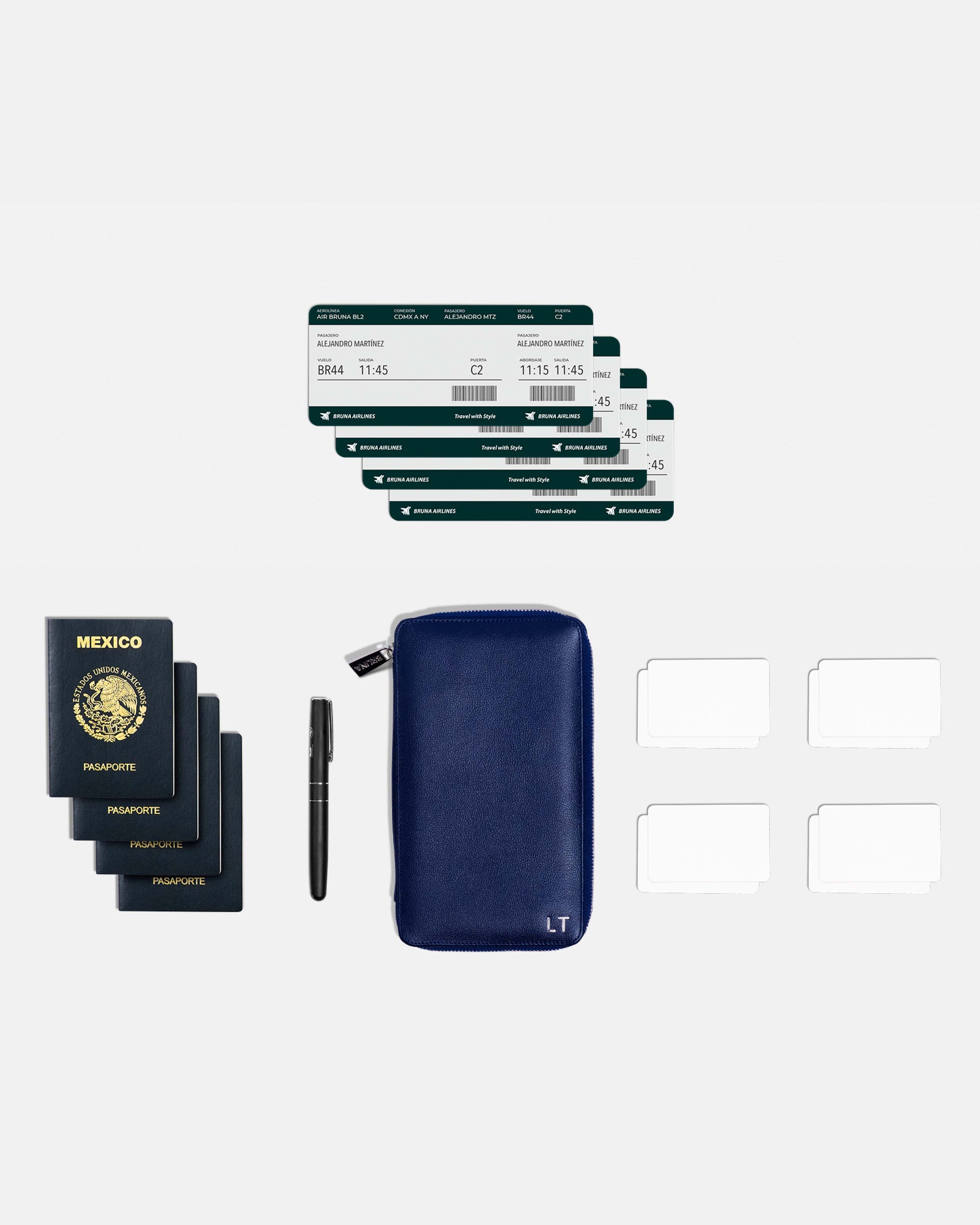 Funda con Cierre para 4 Pasaportes - Navy Blue