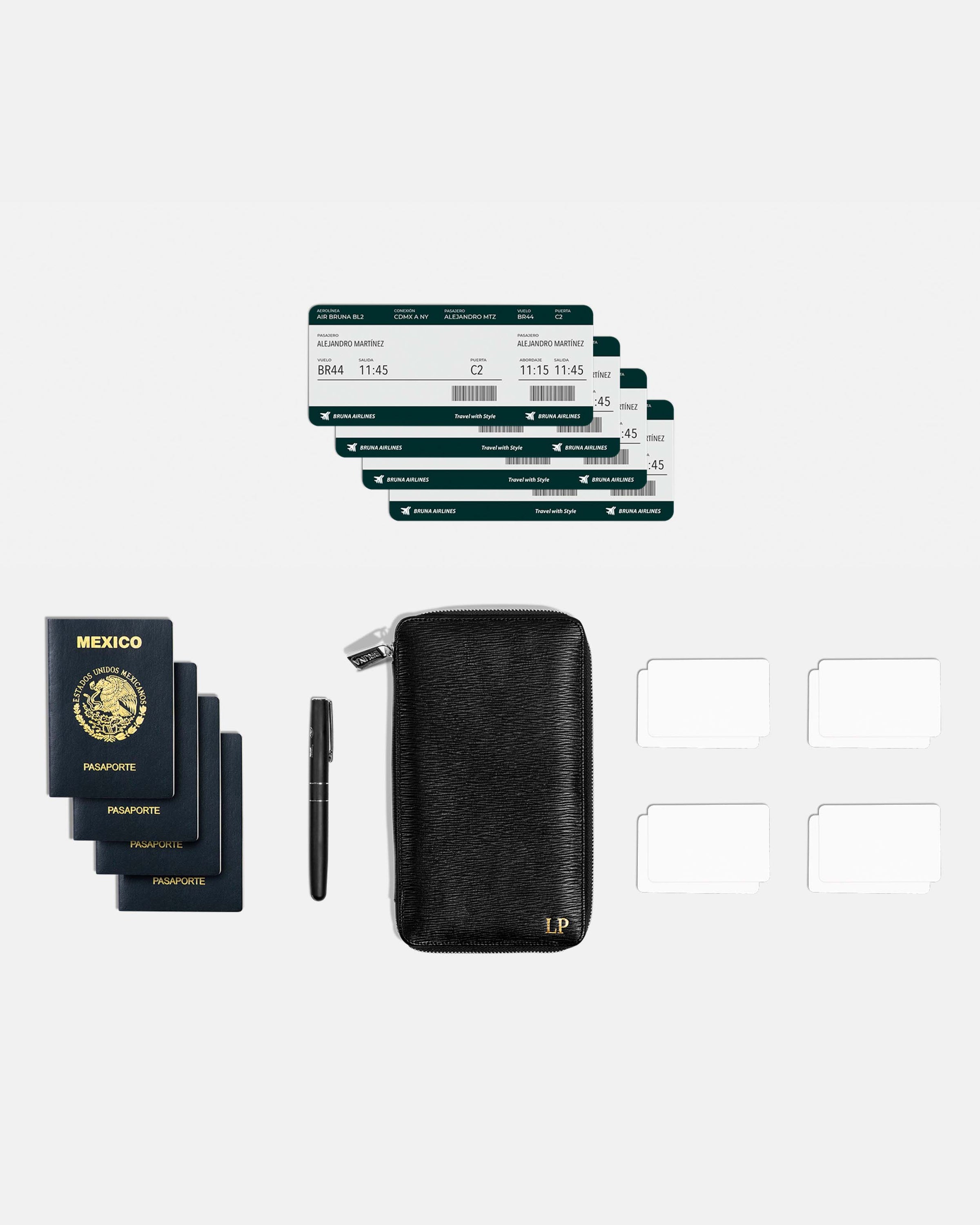 Zippered Holder for 4 Passports - Black Phantom