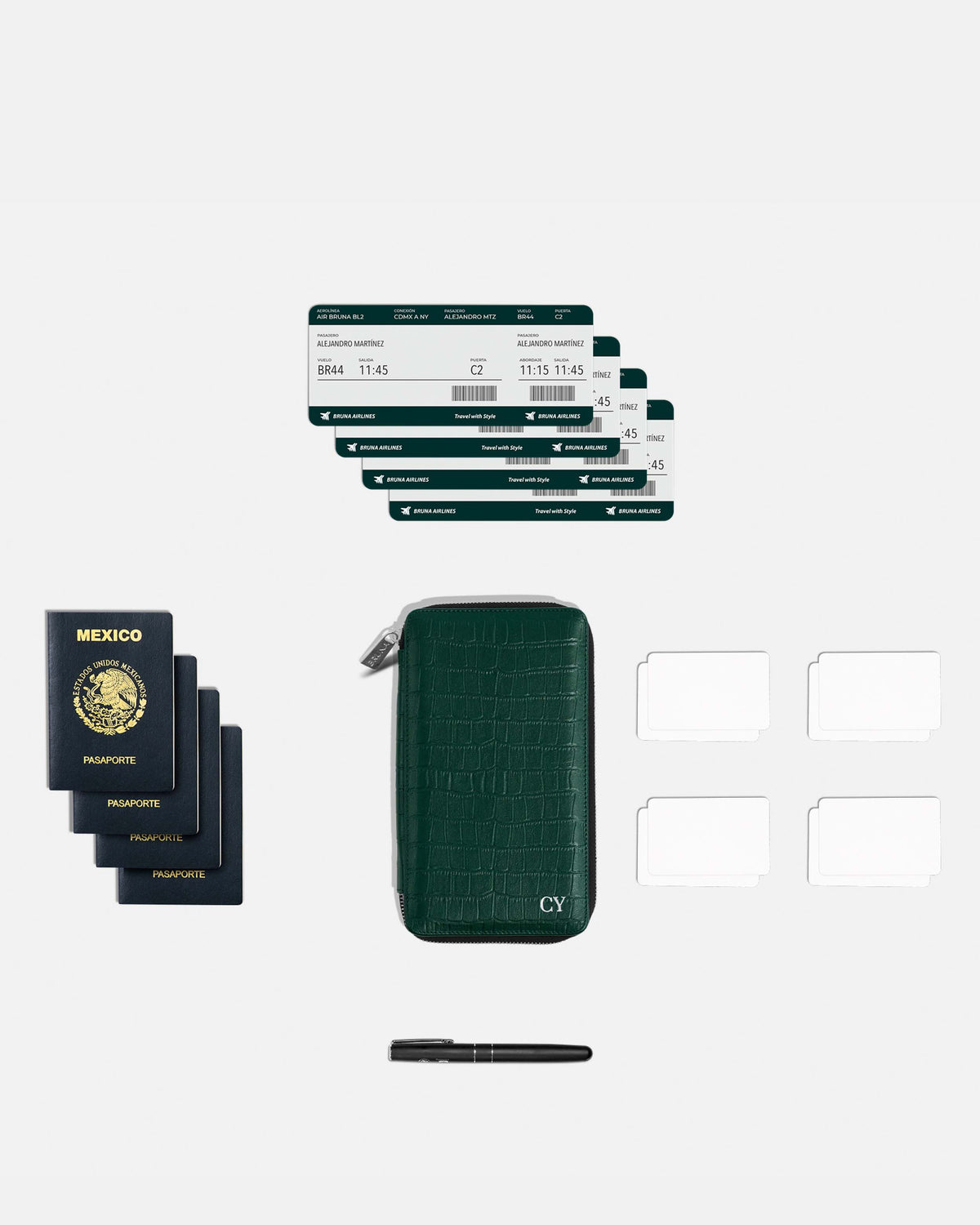 Funda con Cierre para 4 Pasaportes - Maverick Green