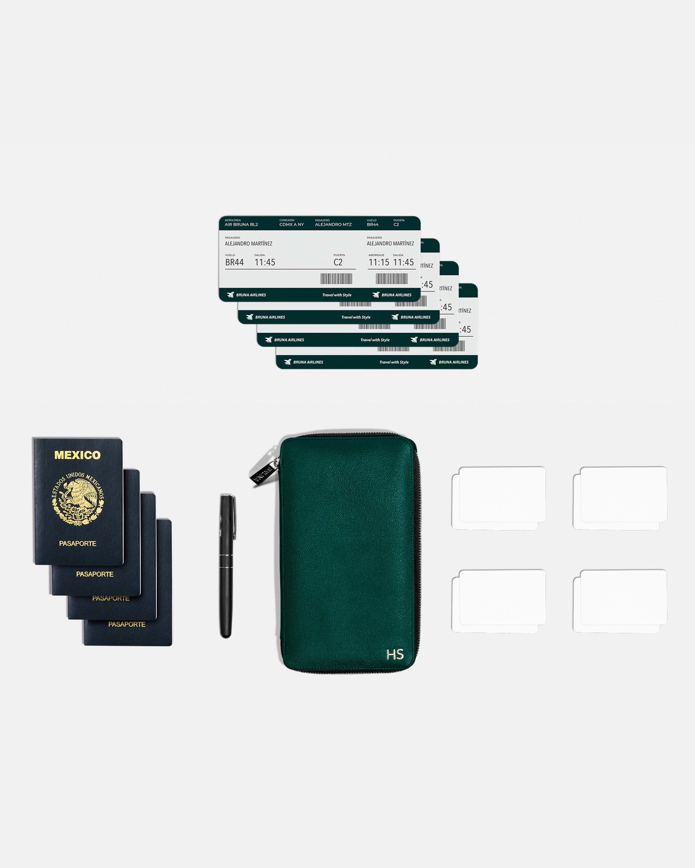 Funda con Cierre para 4 Pasaportes - Forest Green