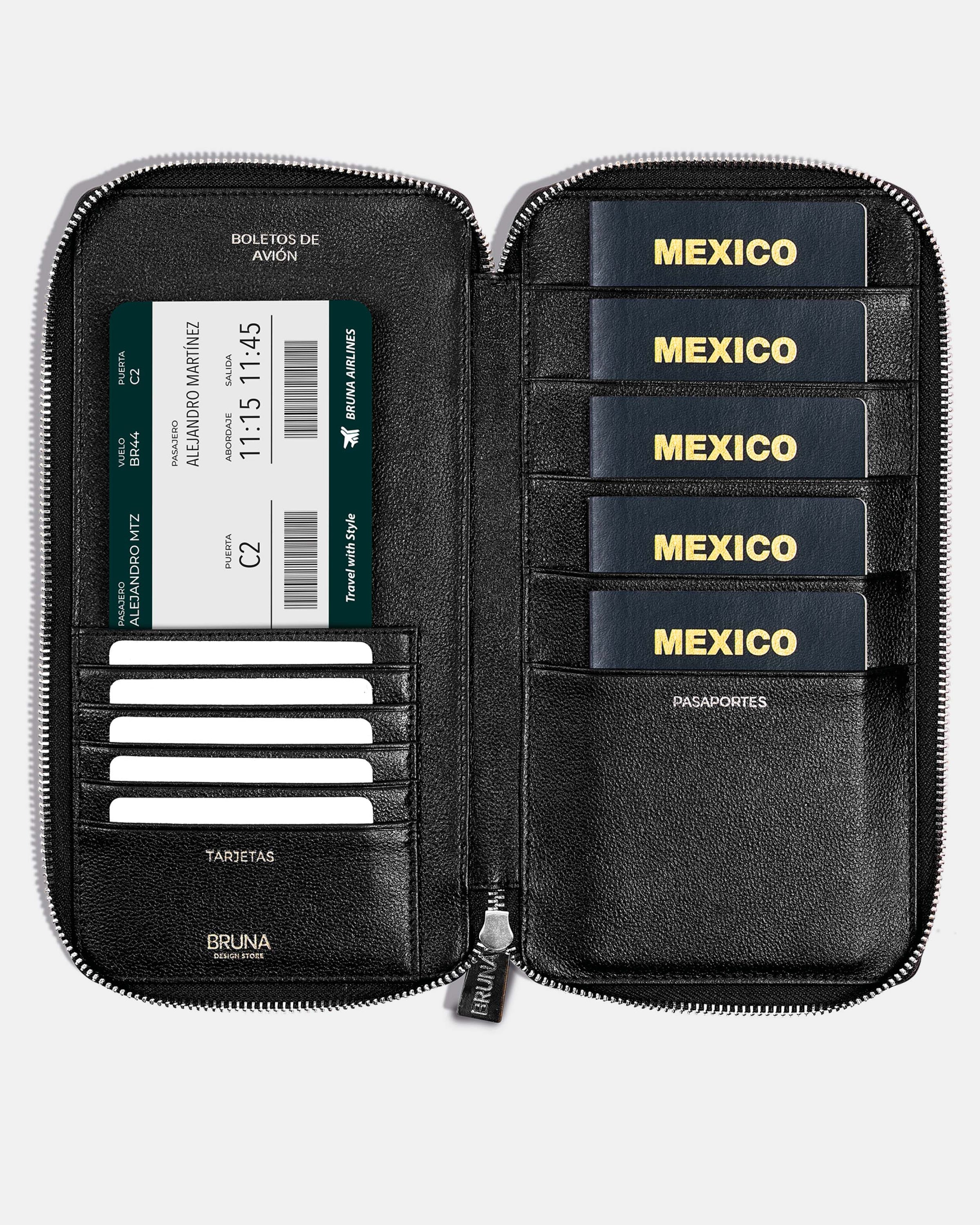 Funda con Cierre para 5 Pasaportes - Black Caviar