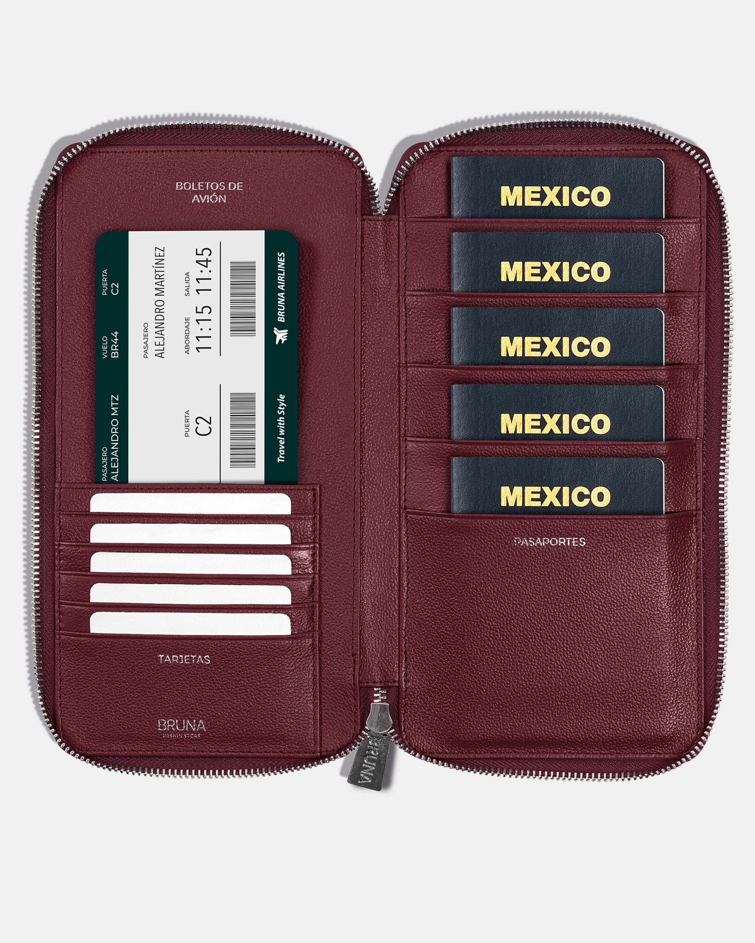 Funda con Cierre para 5 Pasaportes - Burgundy