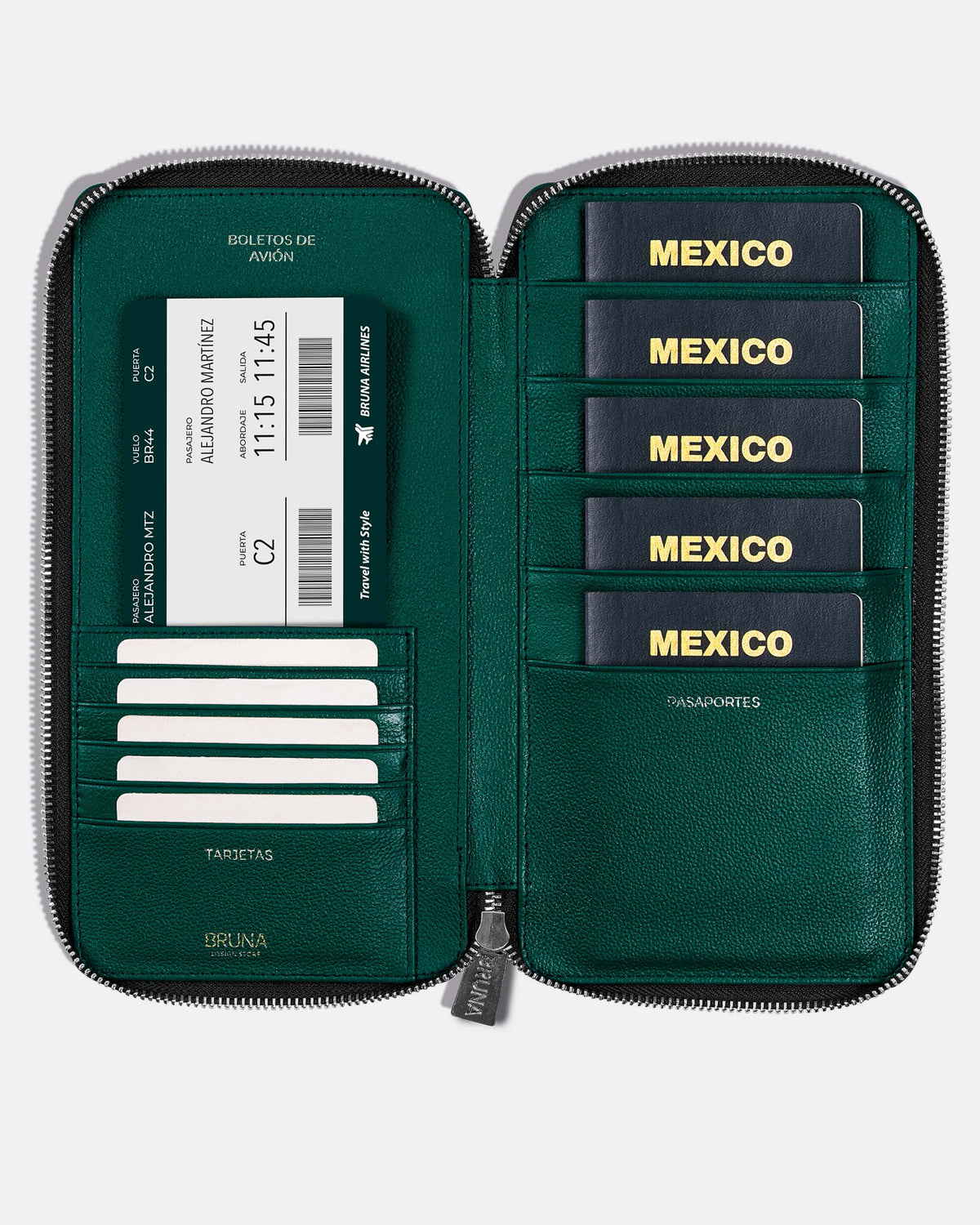 Funda con Cierre para 5 Pasaportes - Forest Green