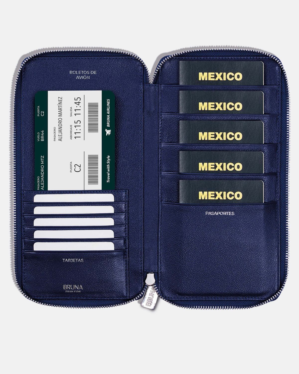 Funda con Cierre para 5 Pasaportes - Navy Blue