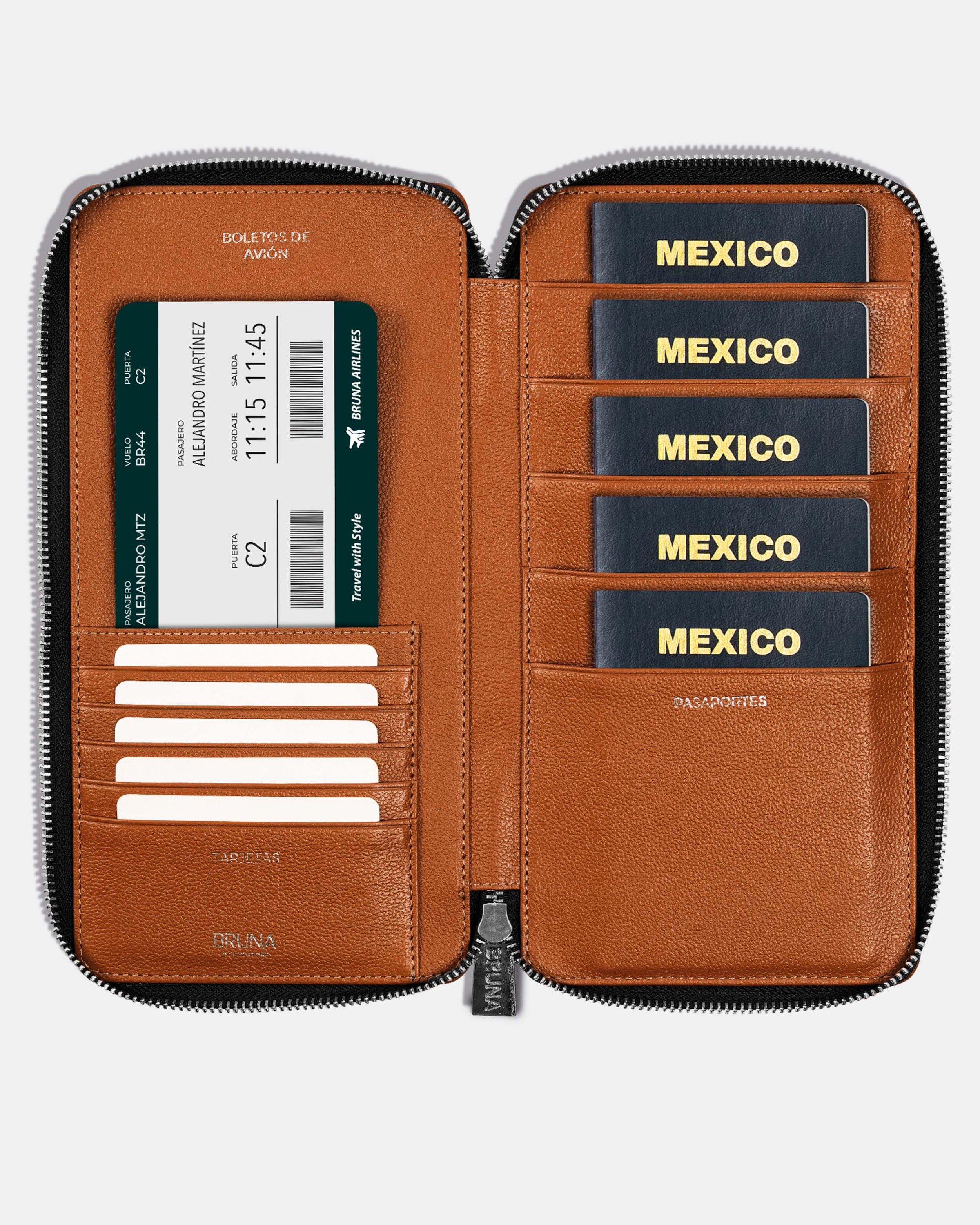 Funda con Cierre para 5 Pasaportes - Sahara Brown