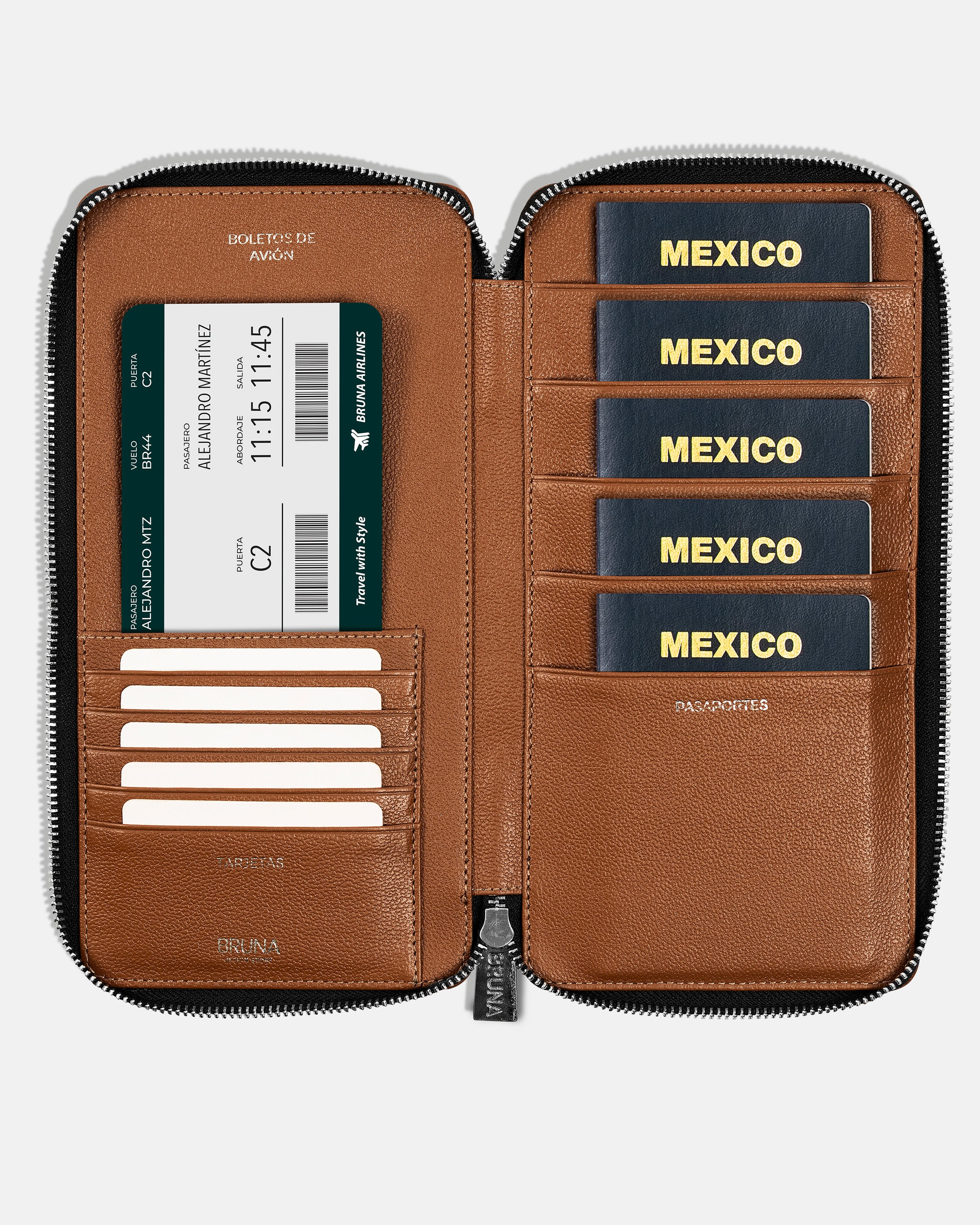 Funda con Cierre para 5 Pasaportes - Latte