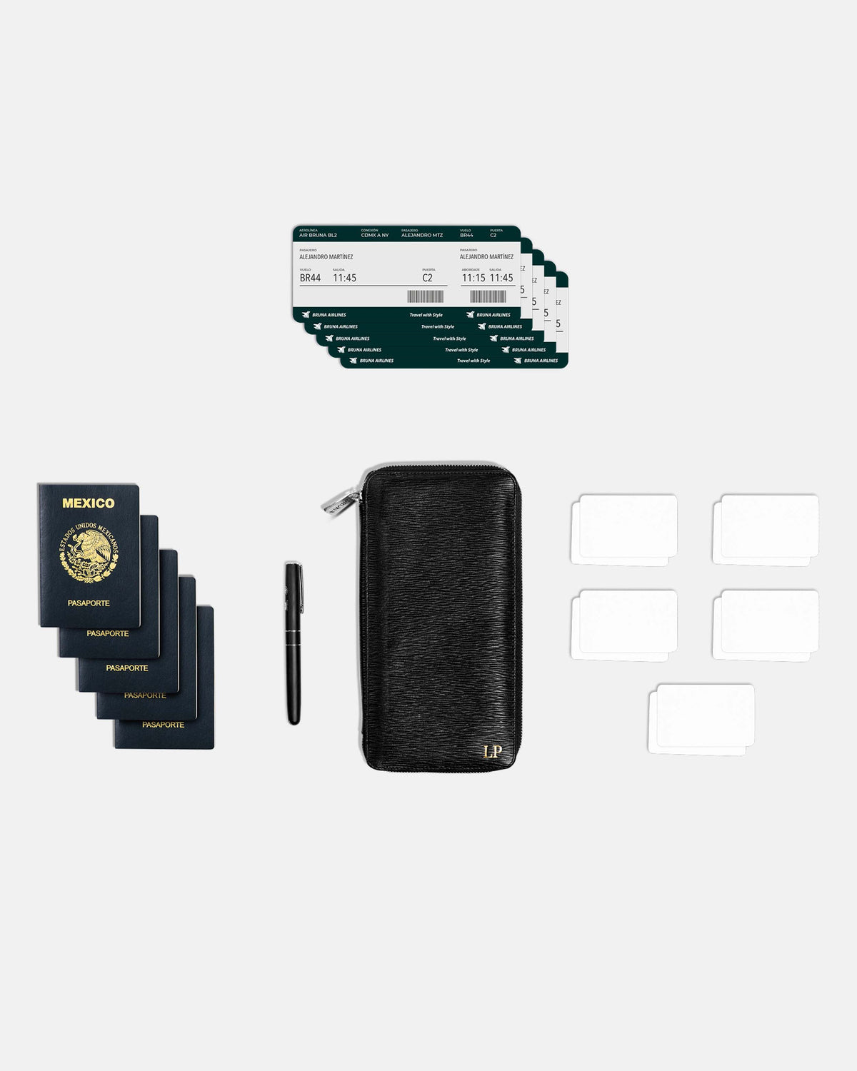 Funda con Cierre para 5 Pasaportes - Black Phantom