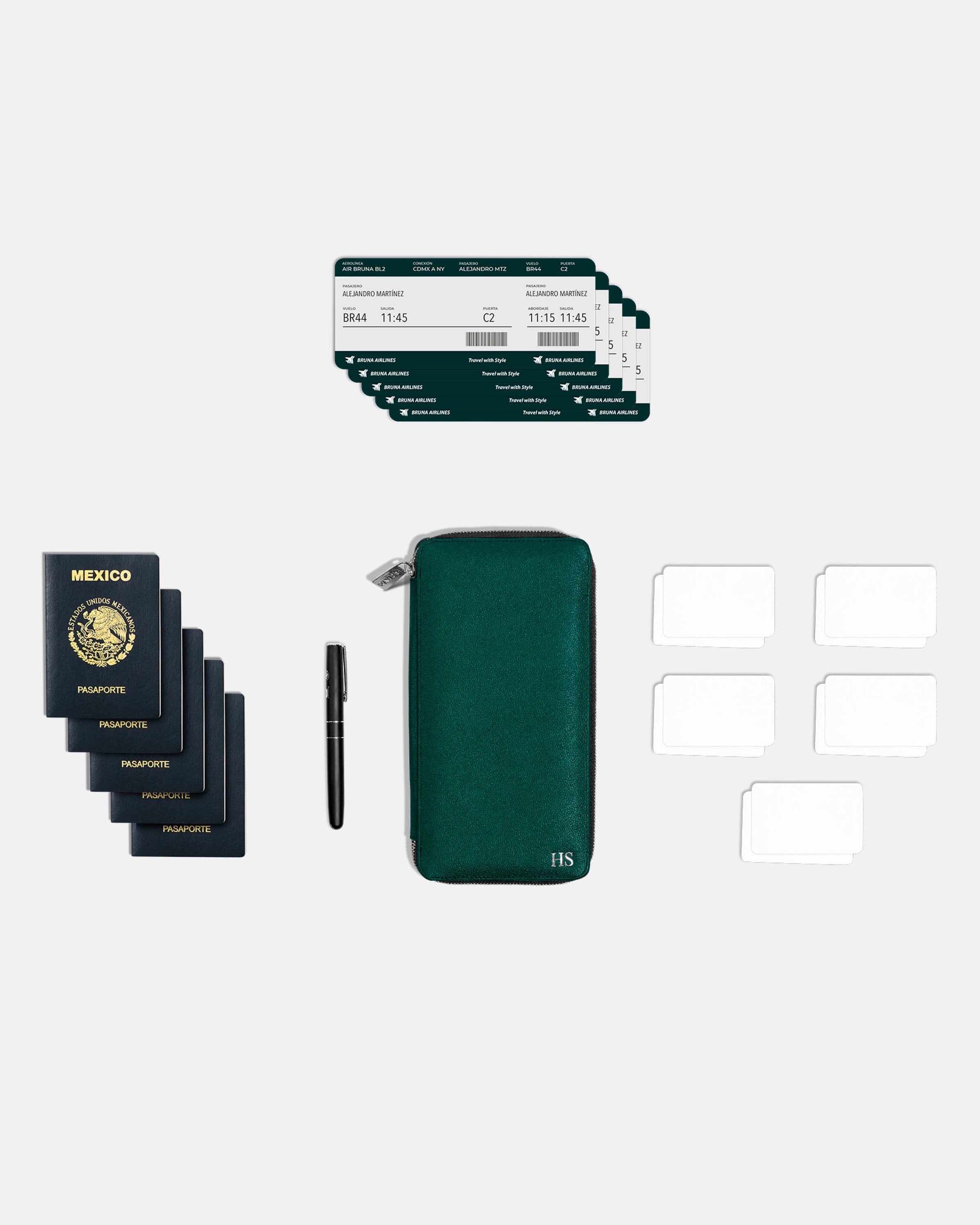 Funda con Cierre para 5 Pasaportes - Forest Green