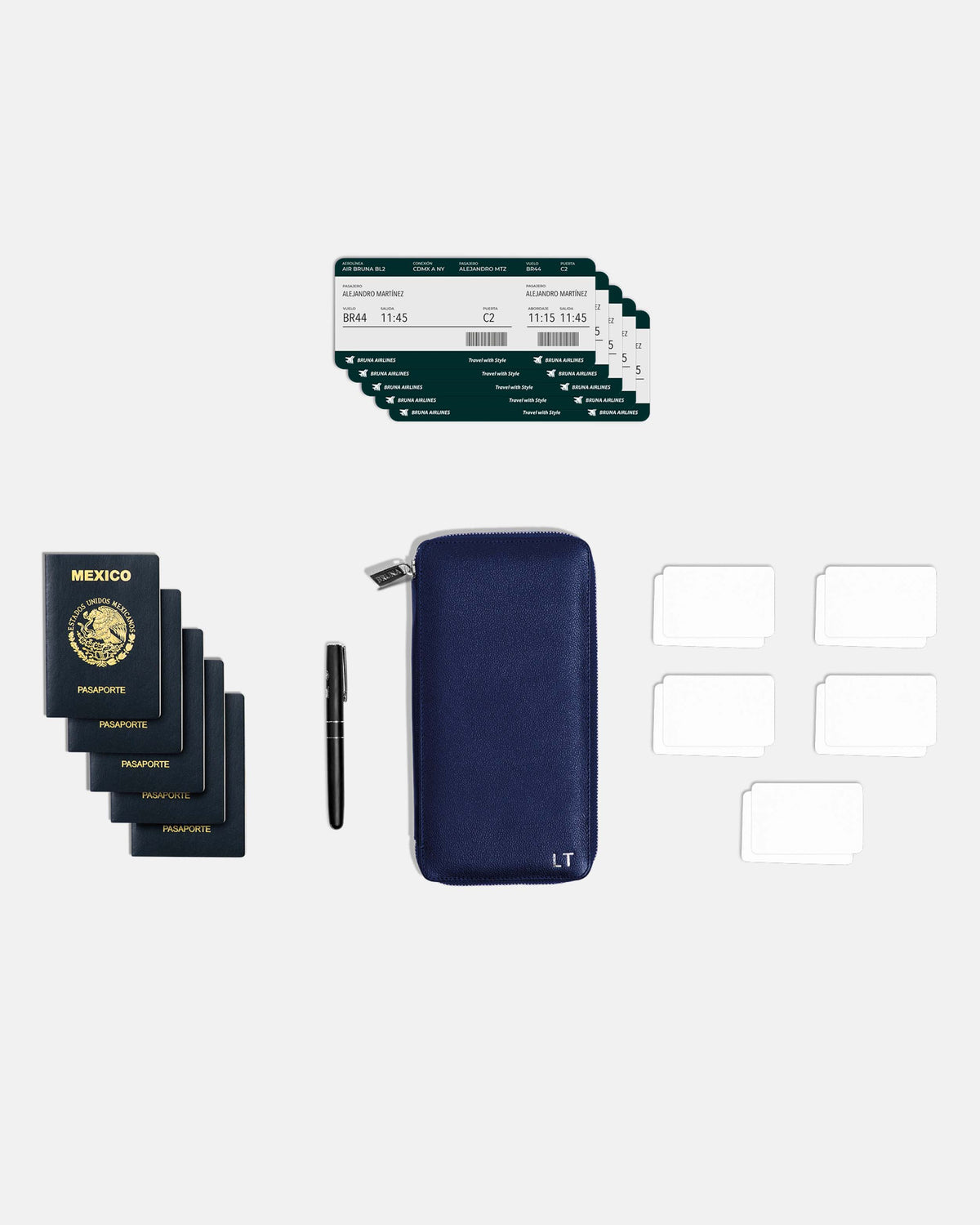 Funda con Cierre para 5 Pasaportes - Navy Blue